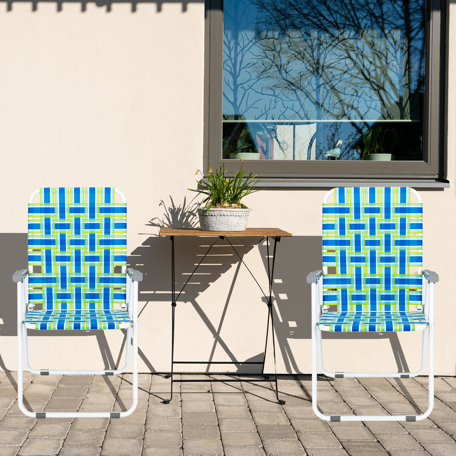 Zimtown 2 Pack Lawn Chair Folding Web Set Beach Chair Camping Chair Blue