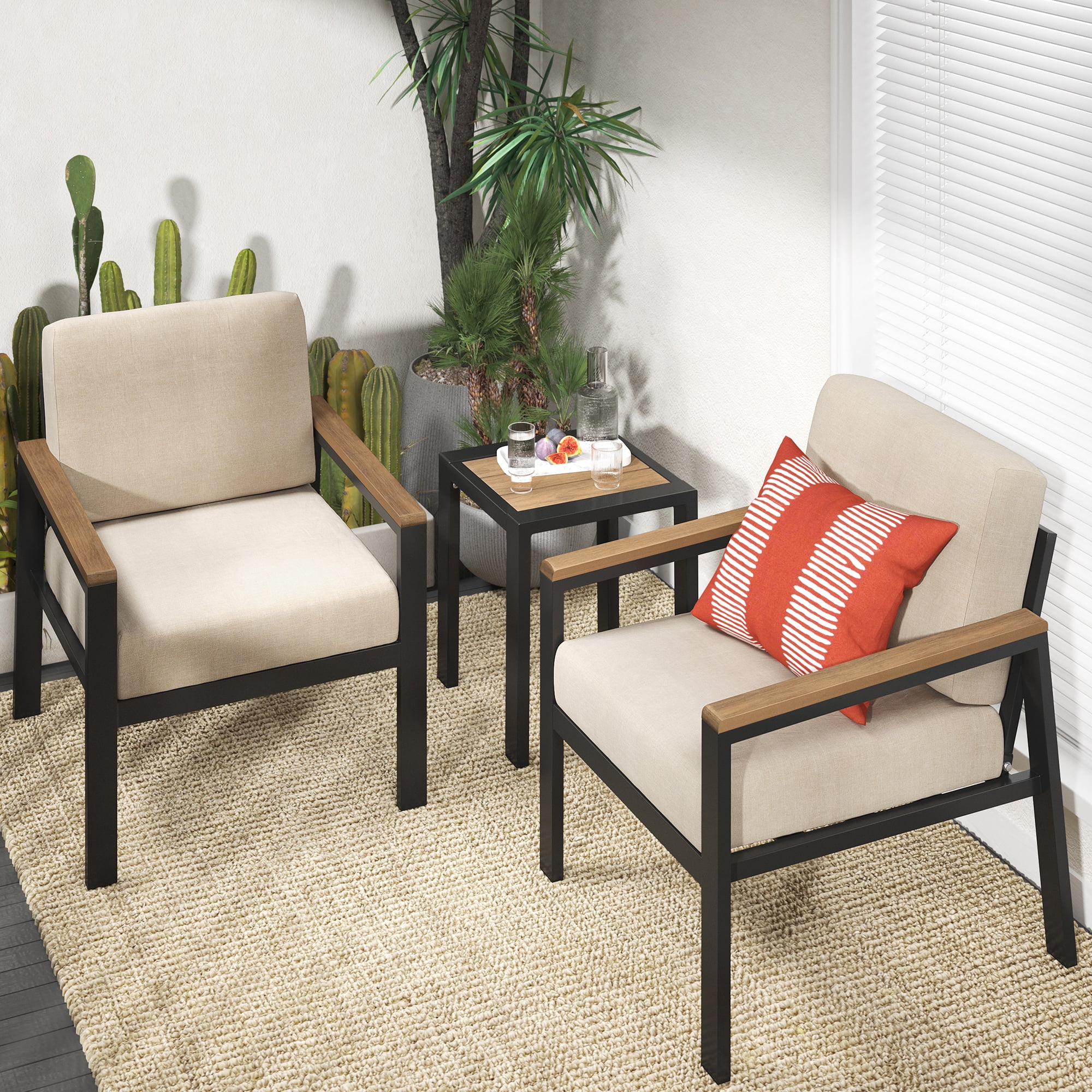 Zinus Dillon Aluminum and Poly Lumber Outdoor 3 Piece Chat Set, Black