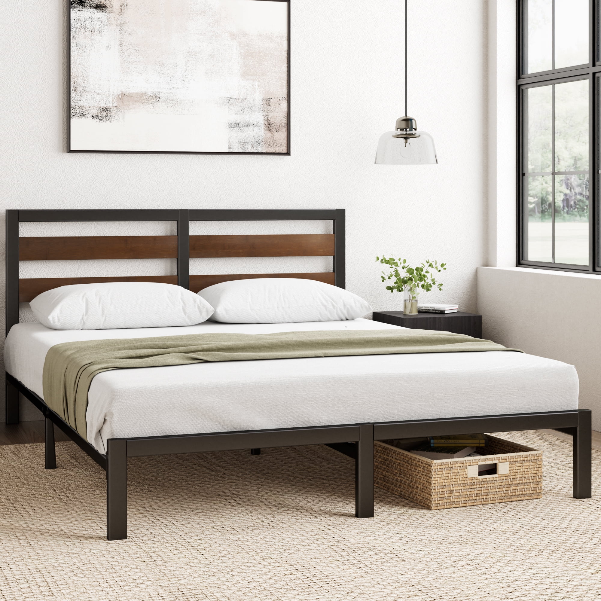 Zinus 35" Shen Bamboo Wood and Metal Platform Bed Frame, Queen