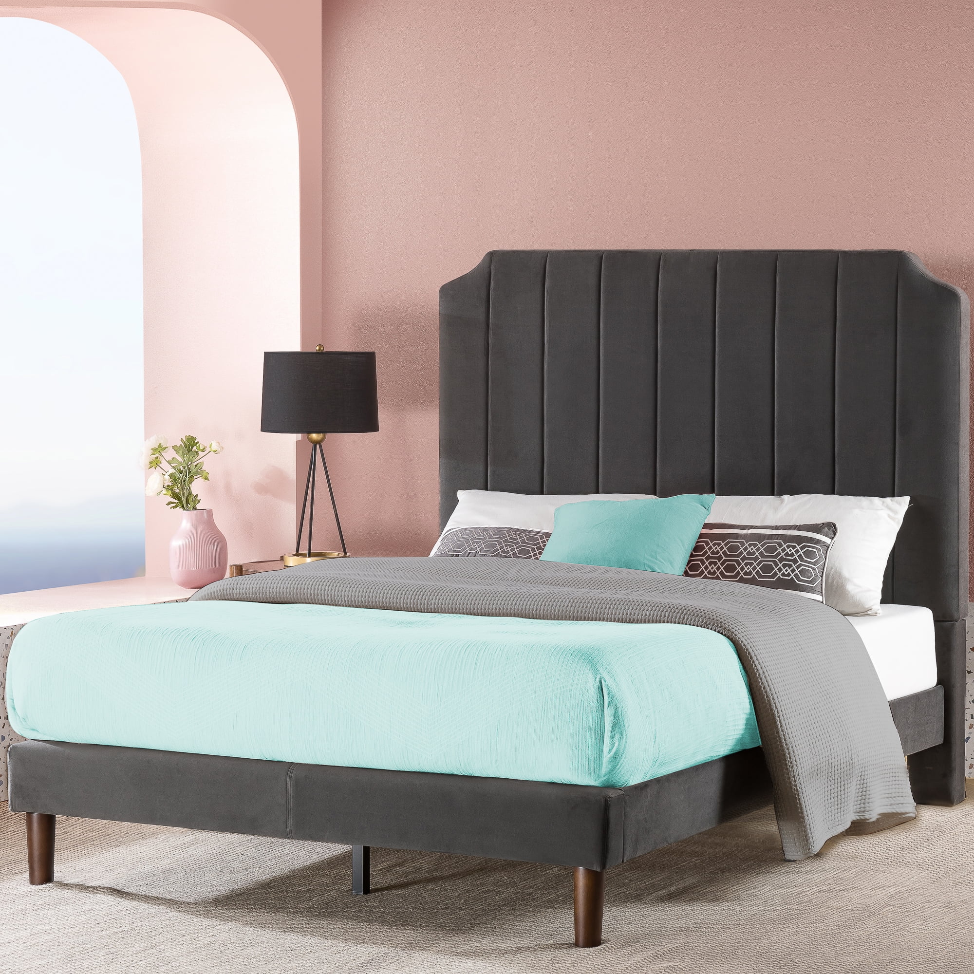 Zinus 51" Charlotte Upholstered Platform Bed Frame Dark Gray, Queen