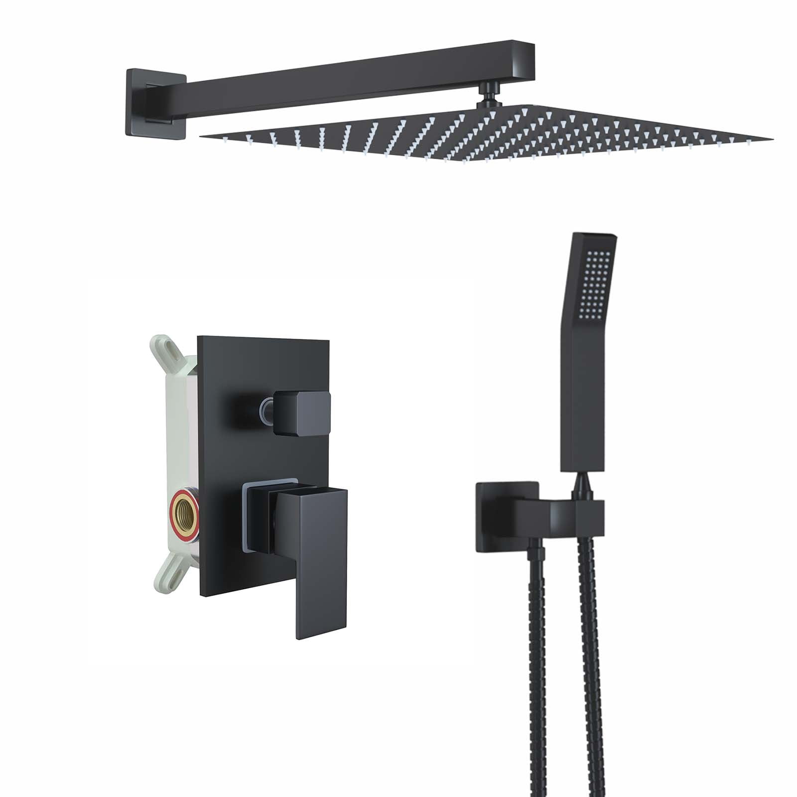 Zovajonia Matte Black Shower System 8 Inches Shower Faucet Set, Rain Shower Head with Handheld Spray Bathroom Wall Mount Shower Fixtures