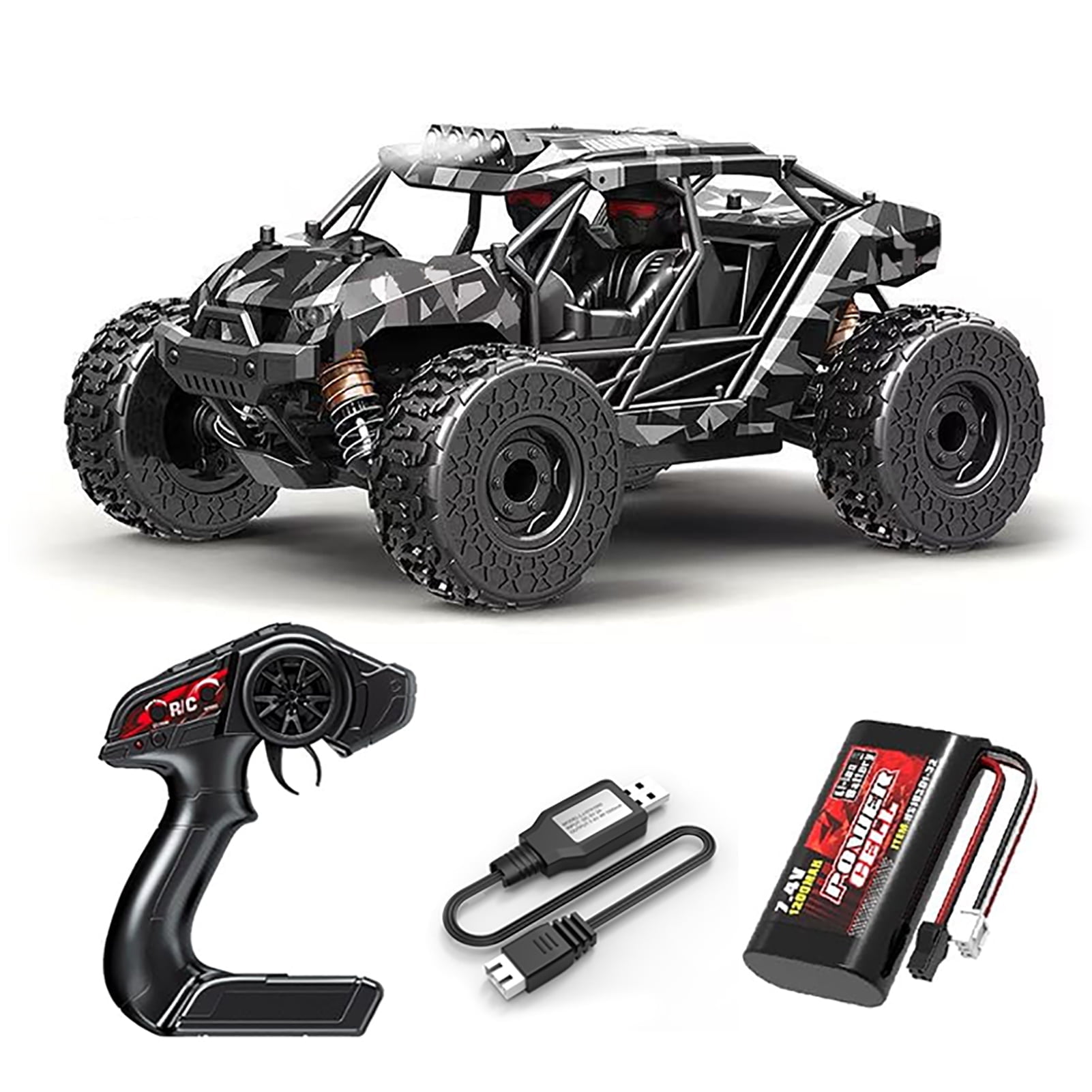 1:18 Scale All Terrain RC Car, 22MPH High Speed 4WD Electric Vehicle with 2.4 GHz Remote Control, Waterproof Off-Road Hobby Truck with Rechargeable Battery, Racing Car Toys for Adults and Boys