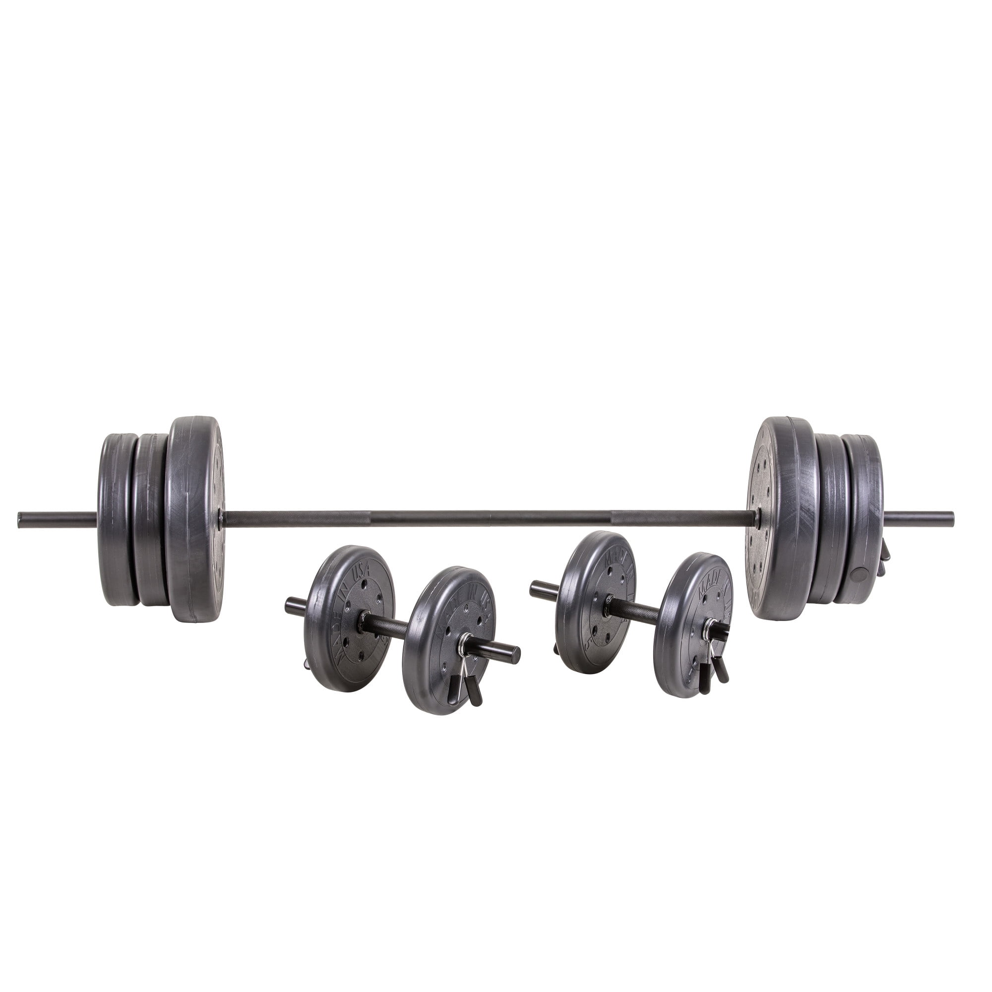 105 lb Barbell and Dumbell Weight Set Featuring Two 20 lb., Four 10 lb. and Four 5 lb. Weights, Two Dumbbell Bars & Full 6-foot Length Bar