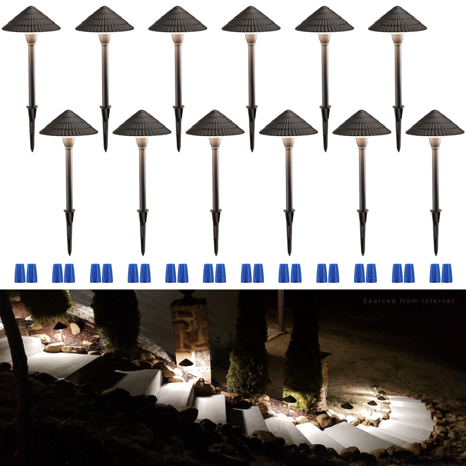 12 Pack LED Landscape Lighting, 3W AC/DC 12-24V Low Voltage Pathway Lights, Bronze Aluminum Housing, 4000K Cool White