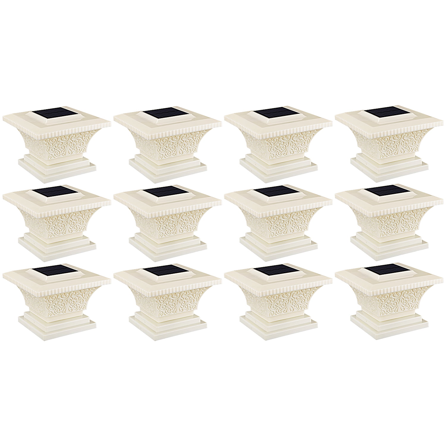 12 Pack Solar Outdoor Post Cap Lights, Square Fence Light