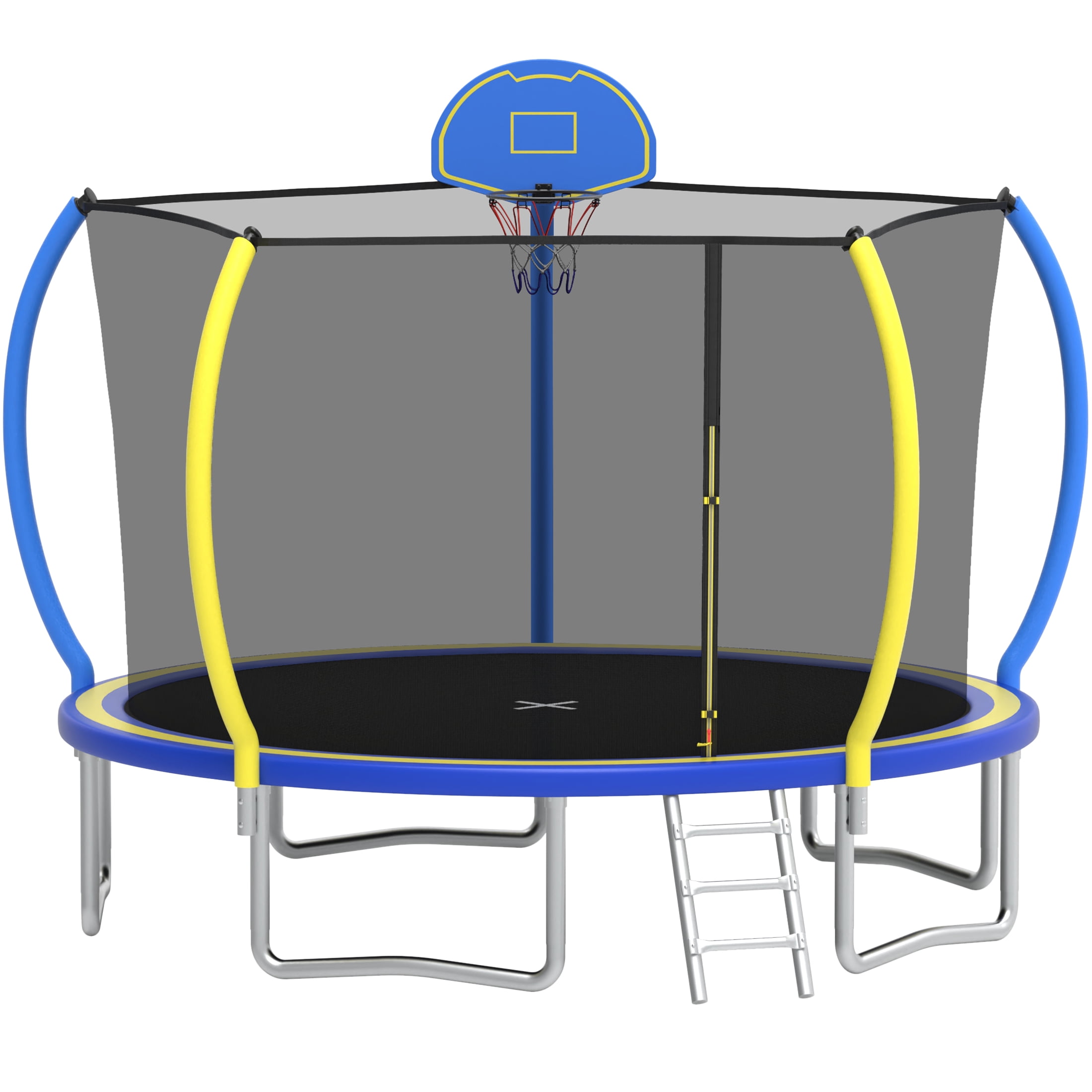 12FT Trampoline with Basketball Hoop for Kids and Adults, SEGMART Upgrade Outdoor Trampoline with Safety Enclosure Net, Heavy Duty Backyard Trampoline with Ladder for Lawn Garden Yard, Bule