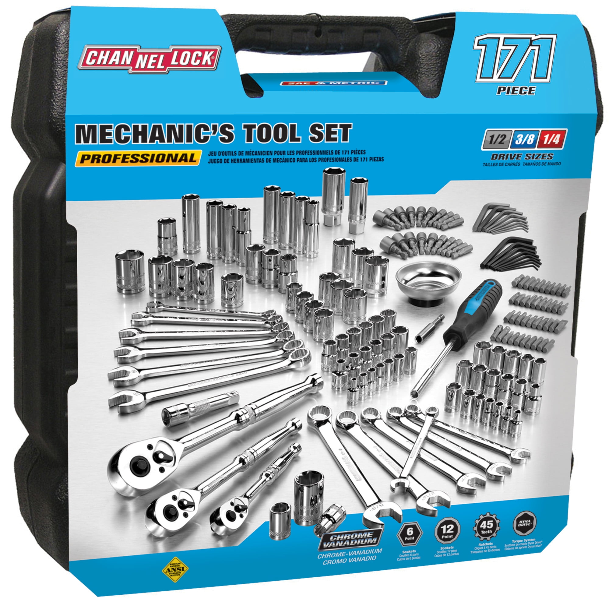 CHANNELLOCK Mechanic's Tool Set, Includes Standard SAE and Metric Sizes, 171 pieces (39053)