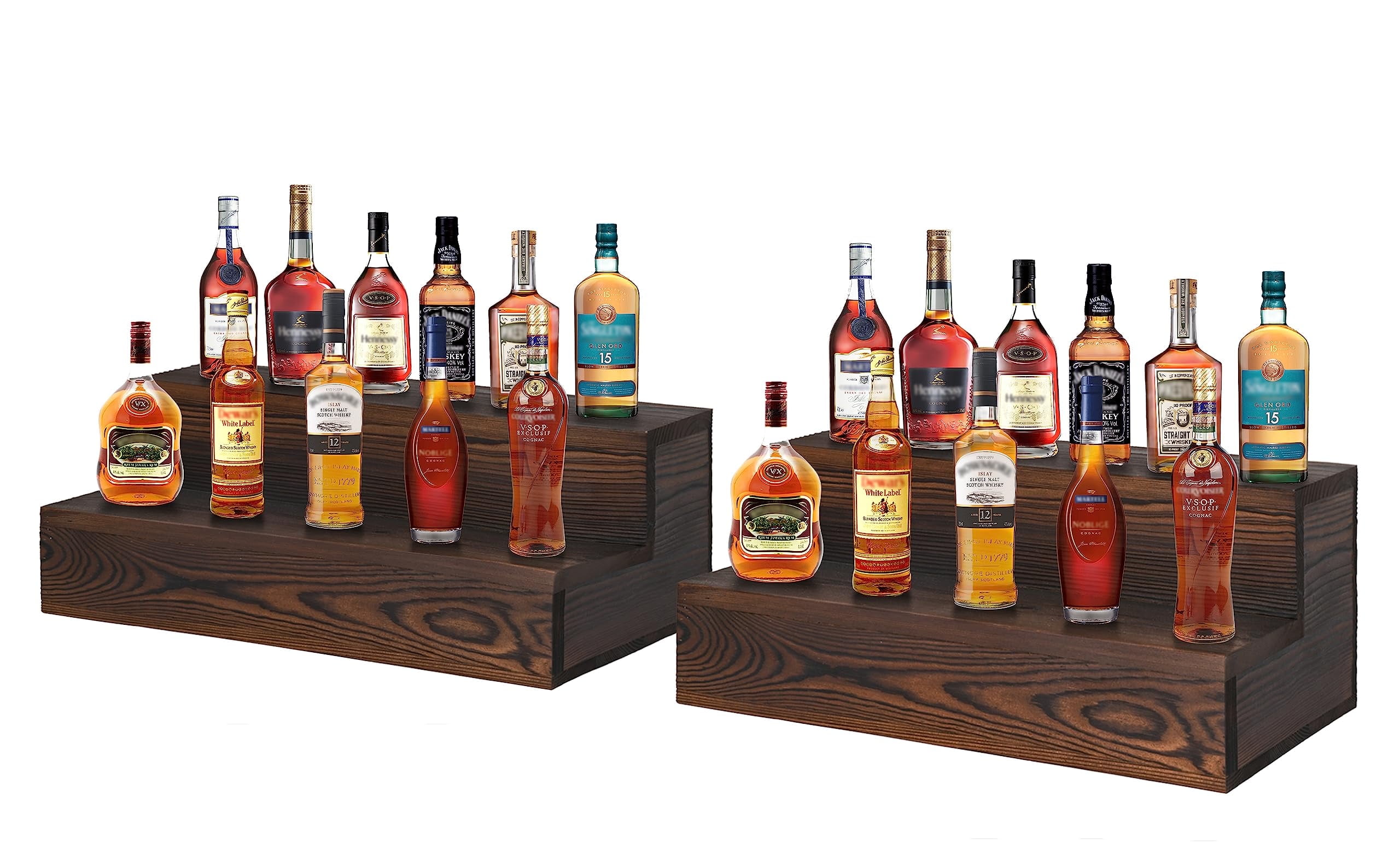 2 Pack Liquor Bottle Display Shelf Wood, 2 Tier Bar Shelf for Liquor, Bar Display Stand Liquor Bottles Shelves for Home Bar Liquor Cabinet Decor