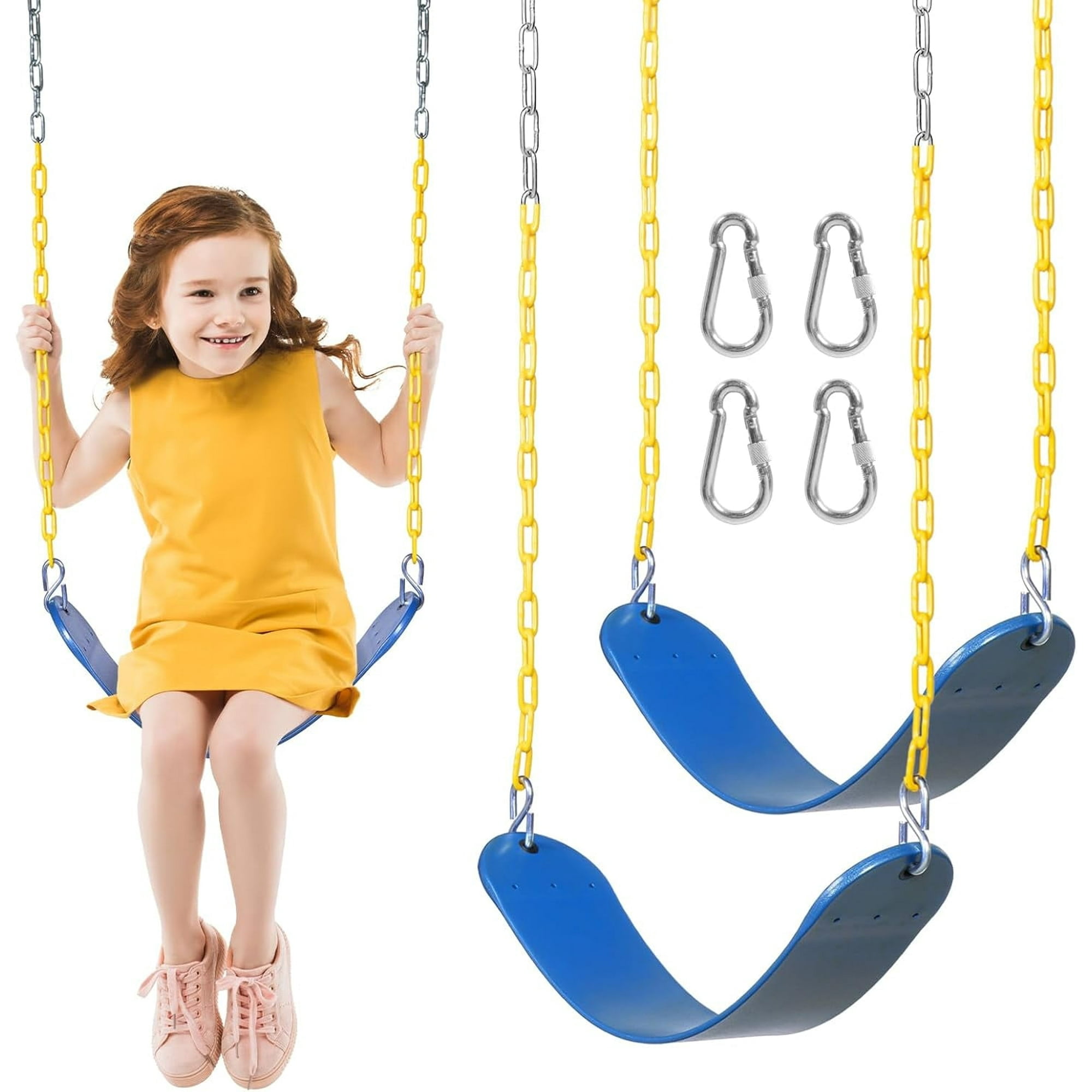 2 Pack Swing Seats for Kids Adult,Heavy Duty Outdoor Swing Set Accessories with 66" Plastic Coated Hanging Chain and Locking Buckles, Support 300lbs