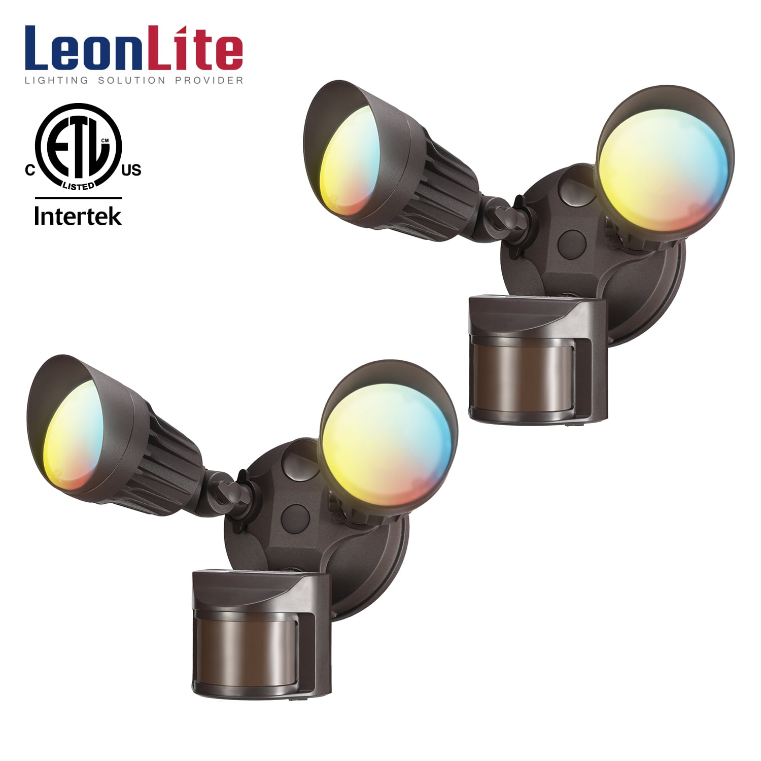 2 Pack 3CCT Dusk to Dawn LED Security Light, Motion Sensor Flood Lights, 3000K/4000K/5000K Selectable, Bronze