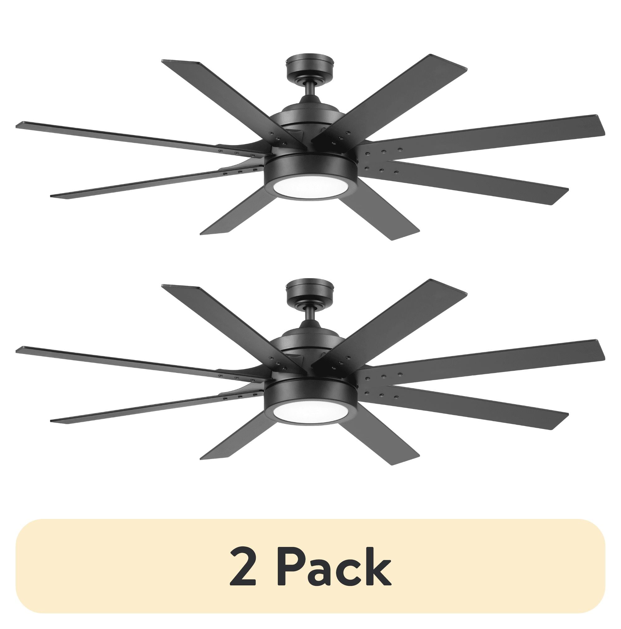 (2 pack) Better Homes & Gardens 62'' Black Modern LED Angled Indoor Ceiling Fan with Remote