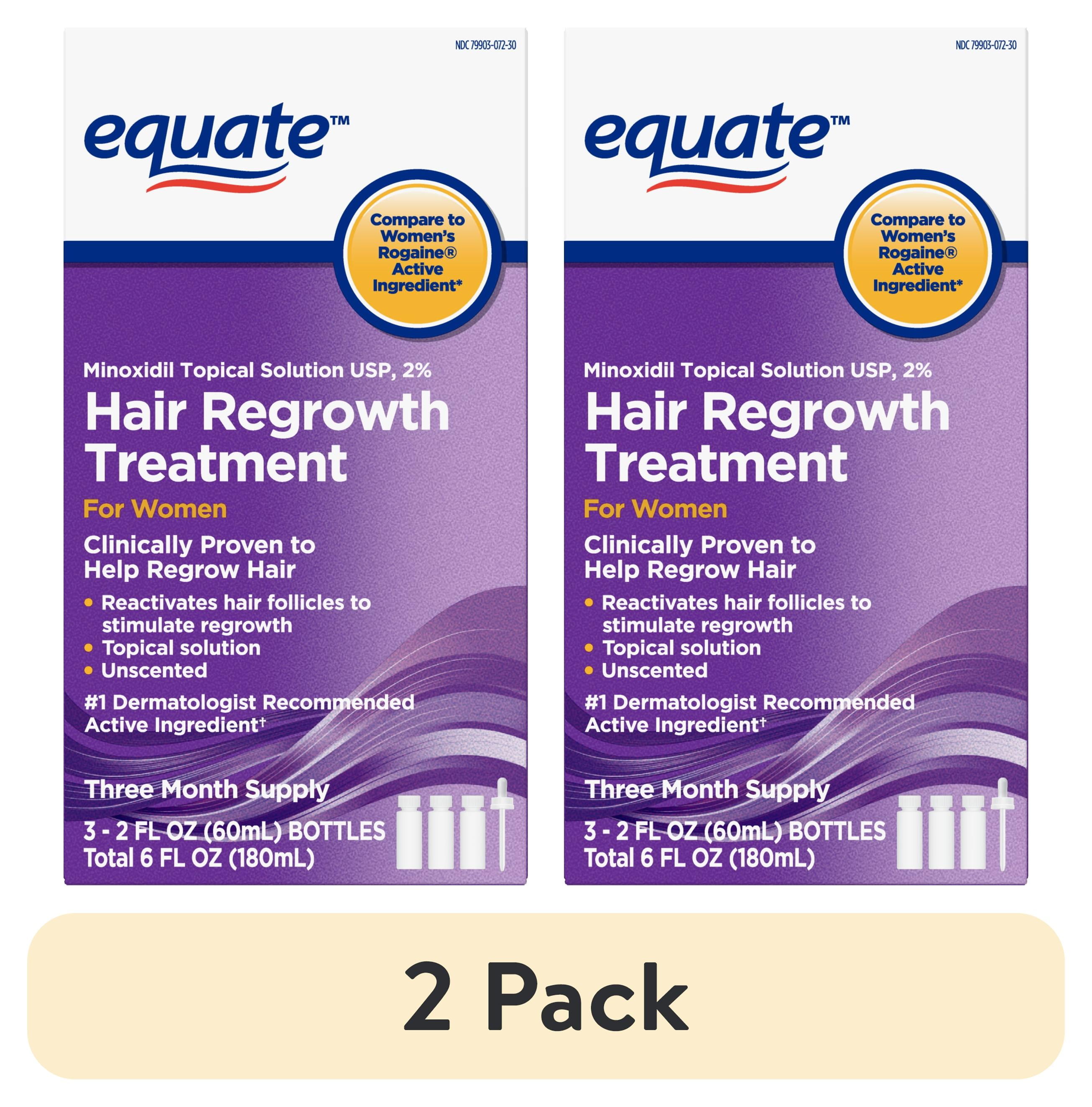 (2 pack) Equate Minoxidil Topical Solution, 2 Percent, Hair Regrowth Treatment For Women, 2 fl oz, 3 Pack
