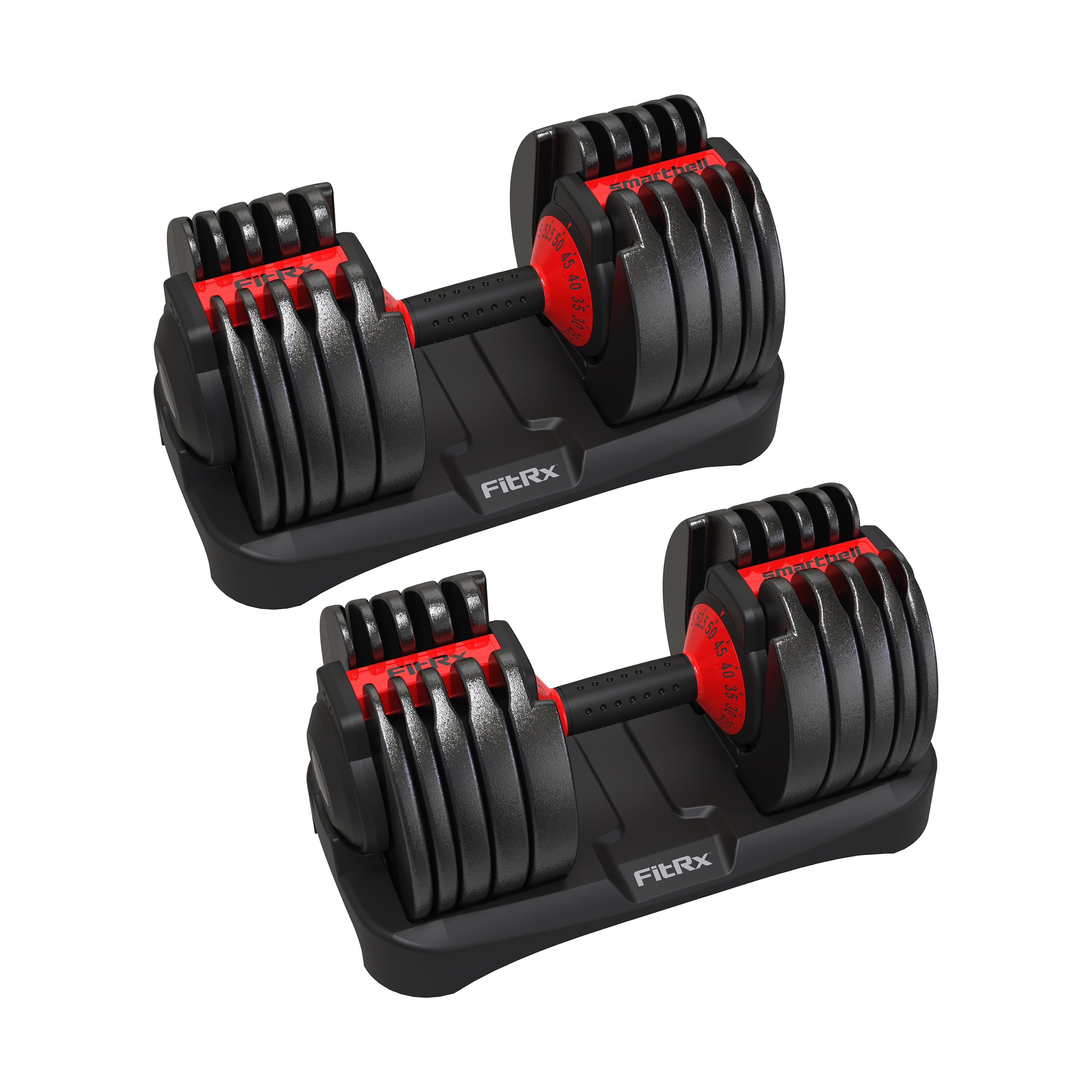 (2 pack) FitRx Adjustable Dumbbells, 52.5lb SmartBell Dumbbell Set with Quick-Select Weights for Home Gym