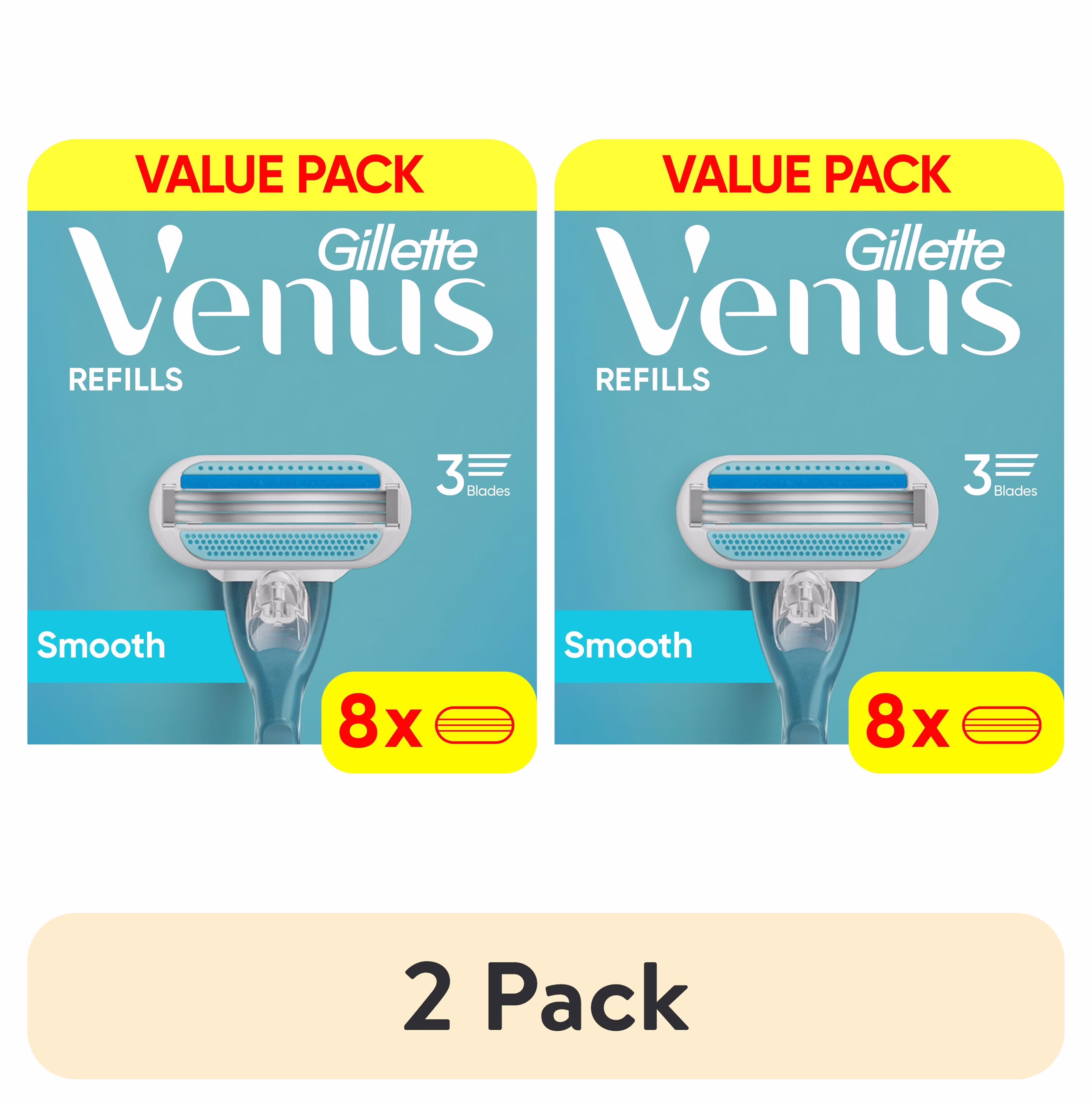(2 pack) Gillette Venus Smooth Women's Razor Blade Refills, 8 Count