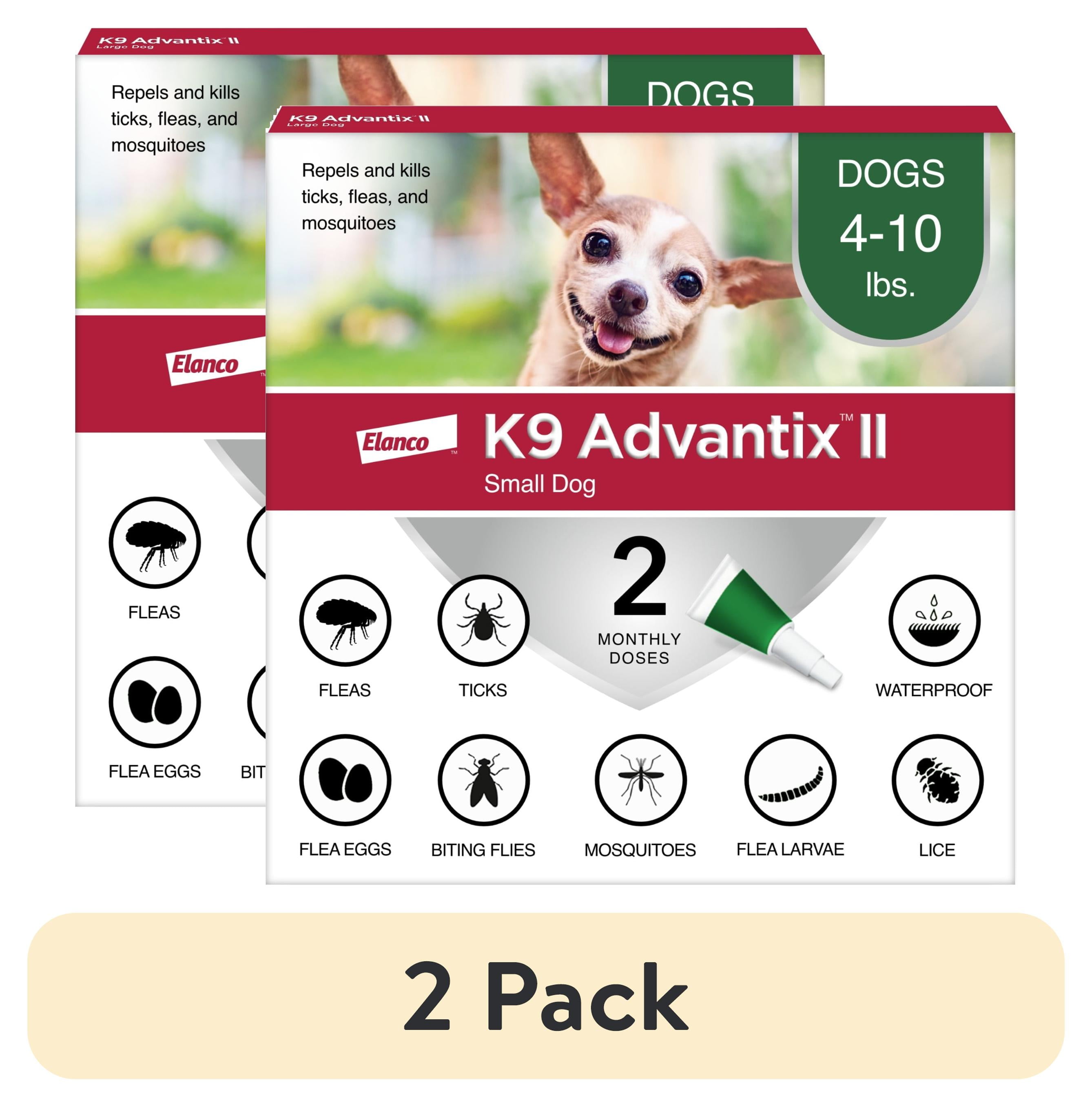 (2 pack) K9 Advantix II Monthly Flea & Tick Prevention for Small Dogs 4-10 lbs, 2-Monthly Treatment