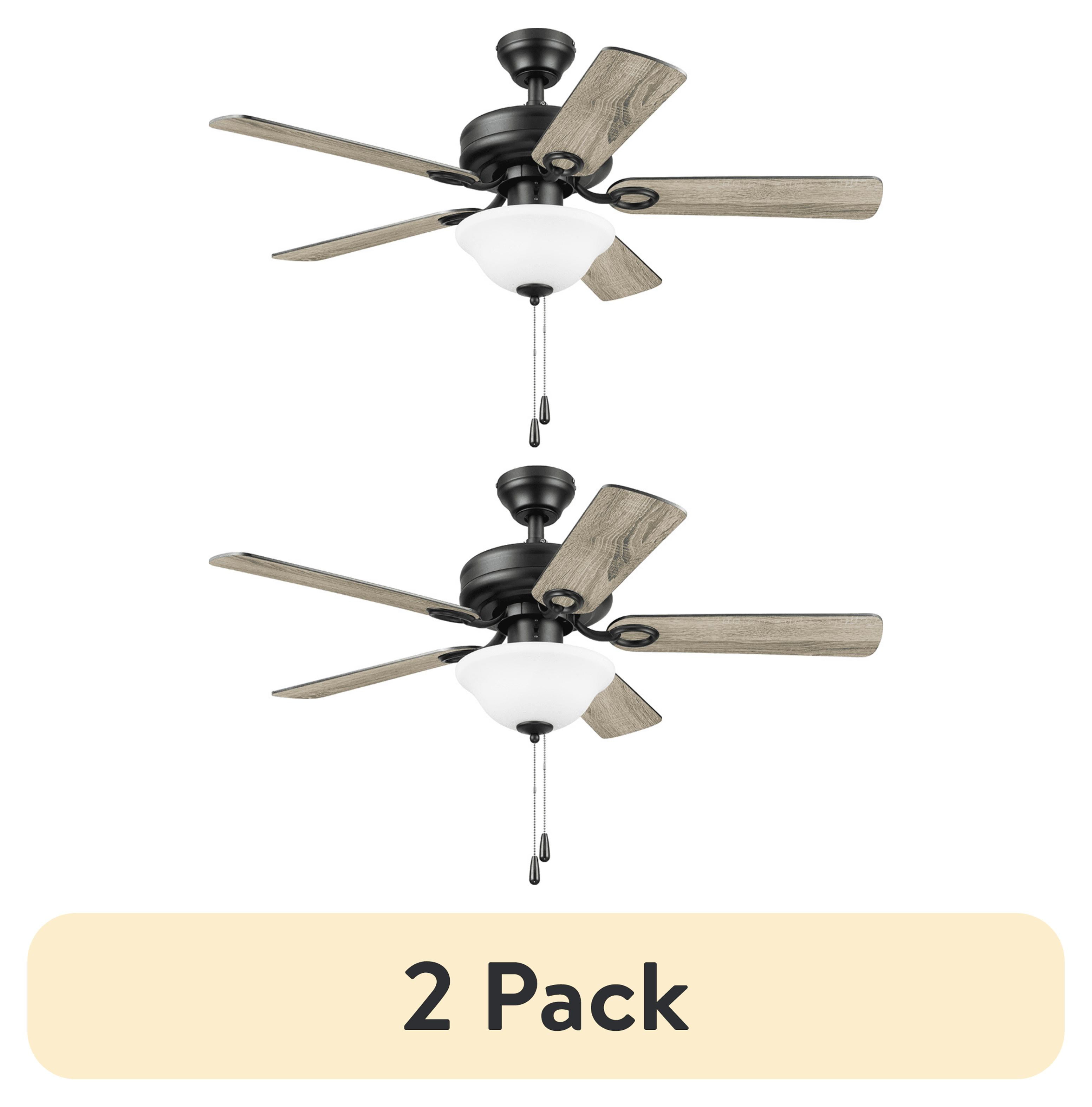 (2 pack) Mainstays 44" Black Indoor Ceiling Fan with Light, 5 Blades, Pull Chains & Reverse Airflow