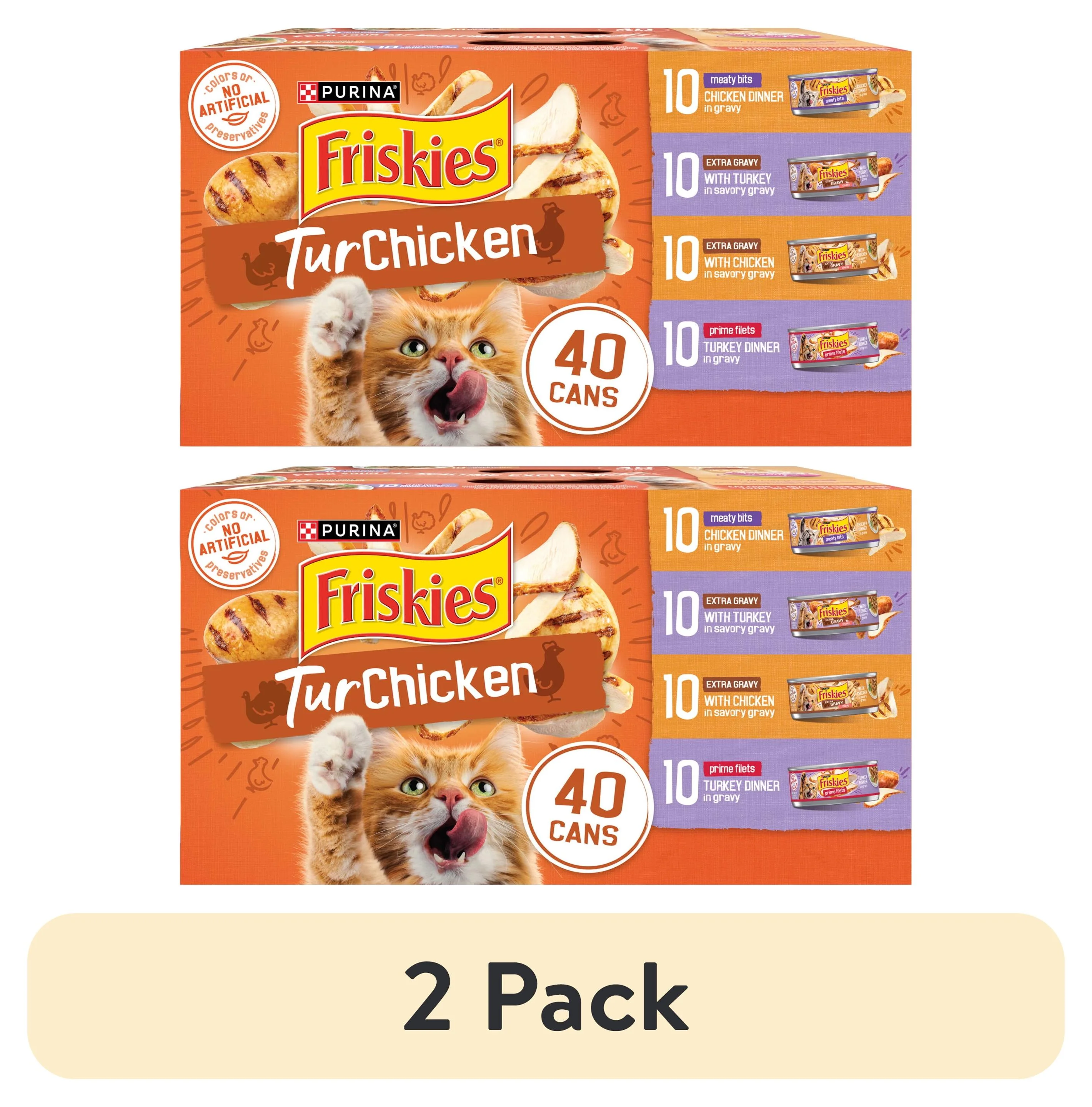(2 pack) Purina Friskies Turchicken Gravy, Soft Variety Pack, Wet Cat Food, 5.5 oz Cans, 40 Pack