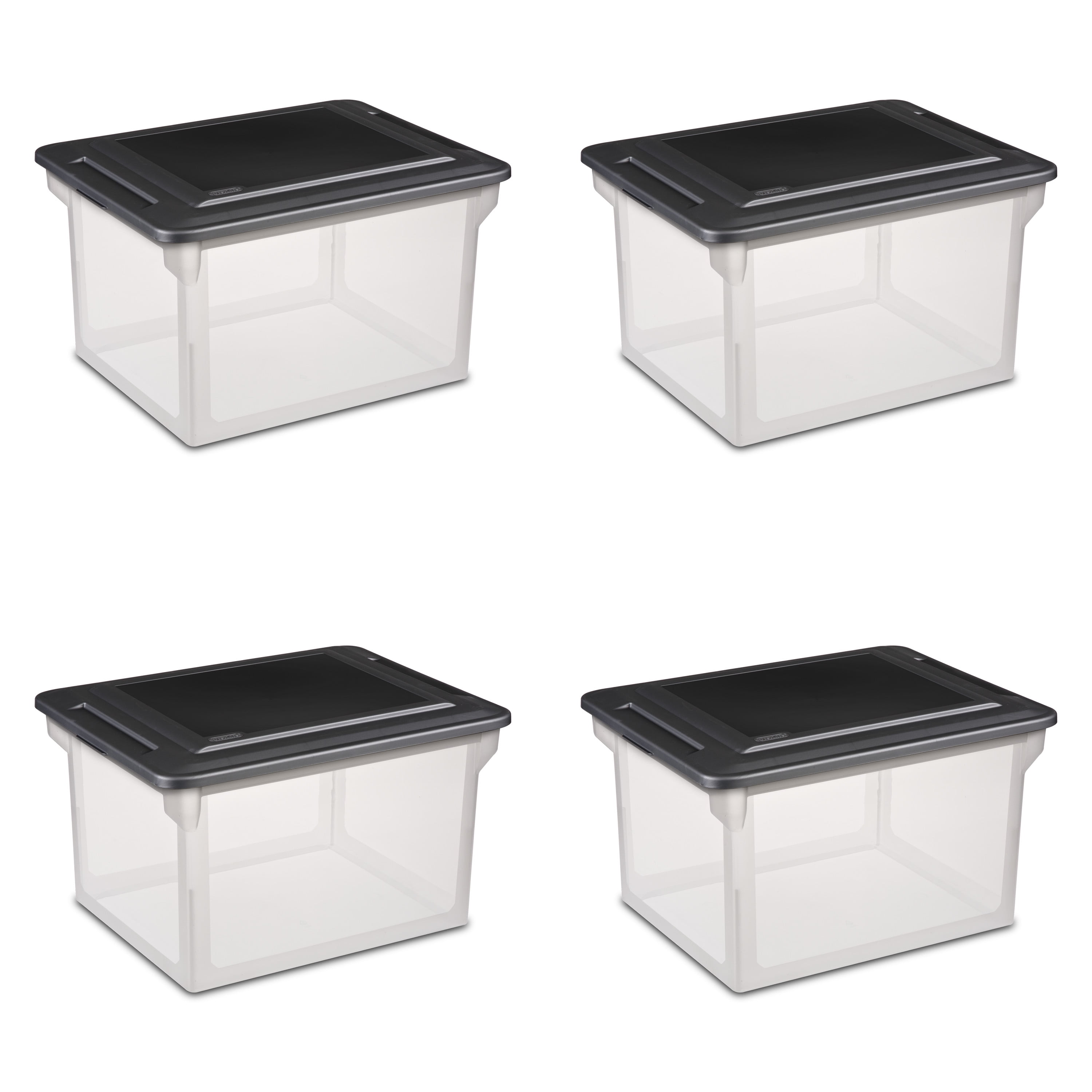 (2 pack) Sterilite File Box, Clear Plastic Bin with Black Lid, Letter or Legal-sized File Storage, 4 Count