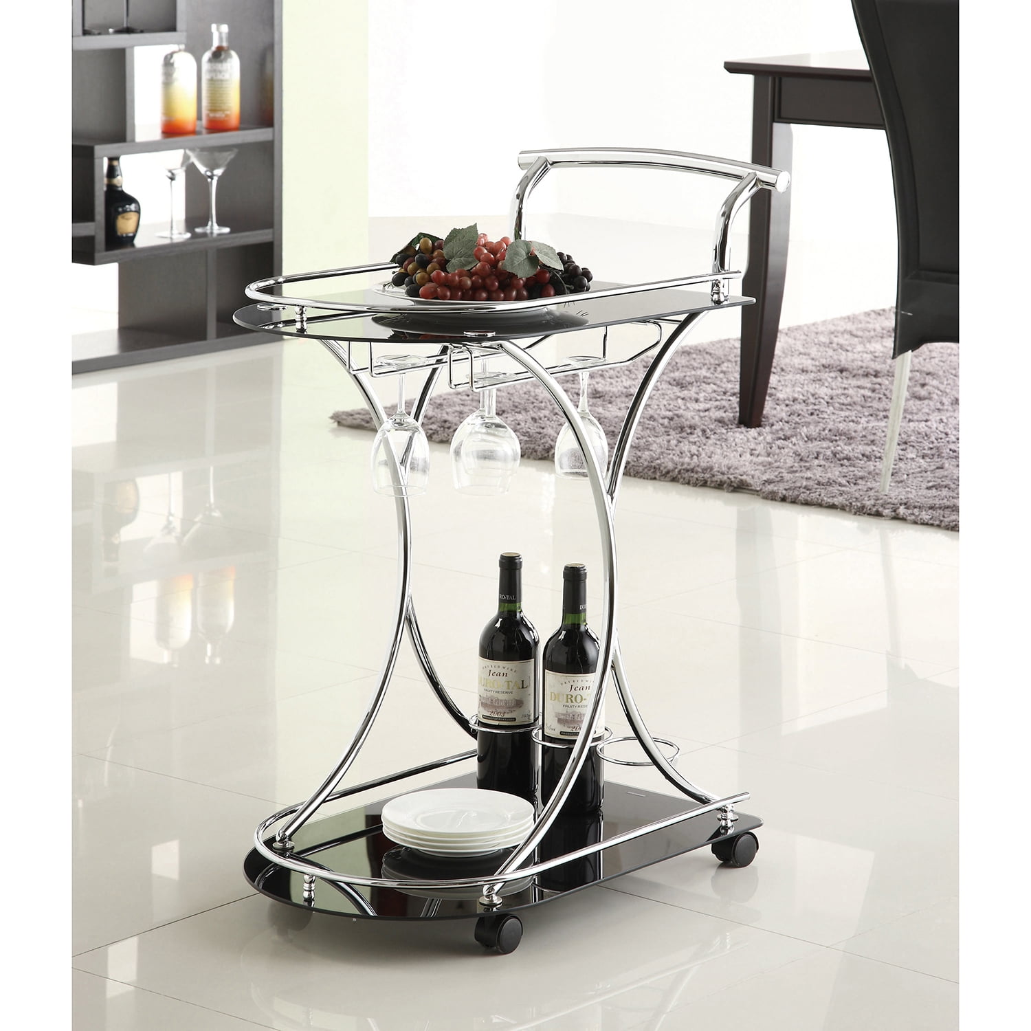 2-shelve Serving Cart Chrome and Black