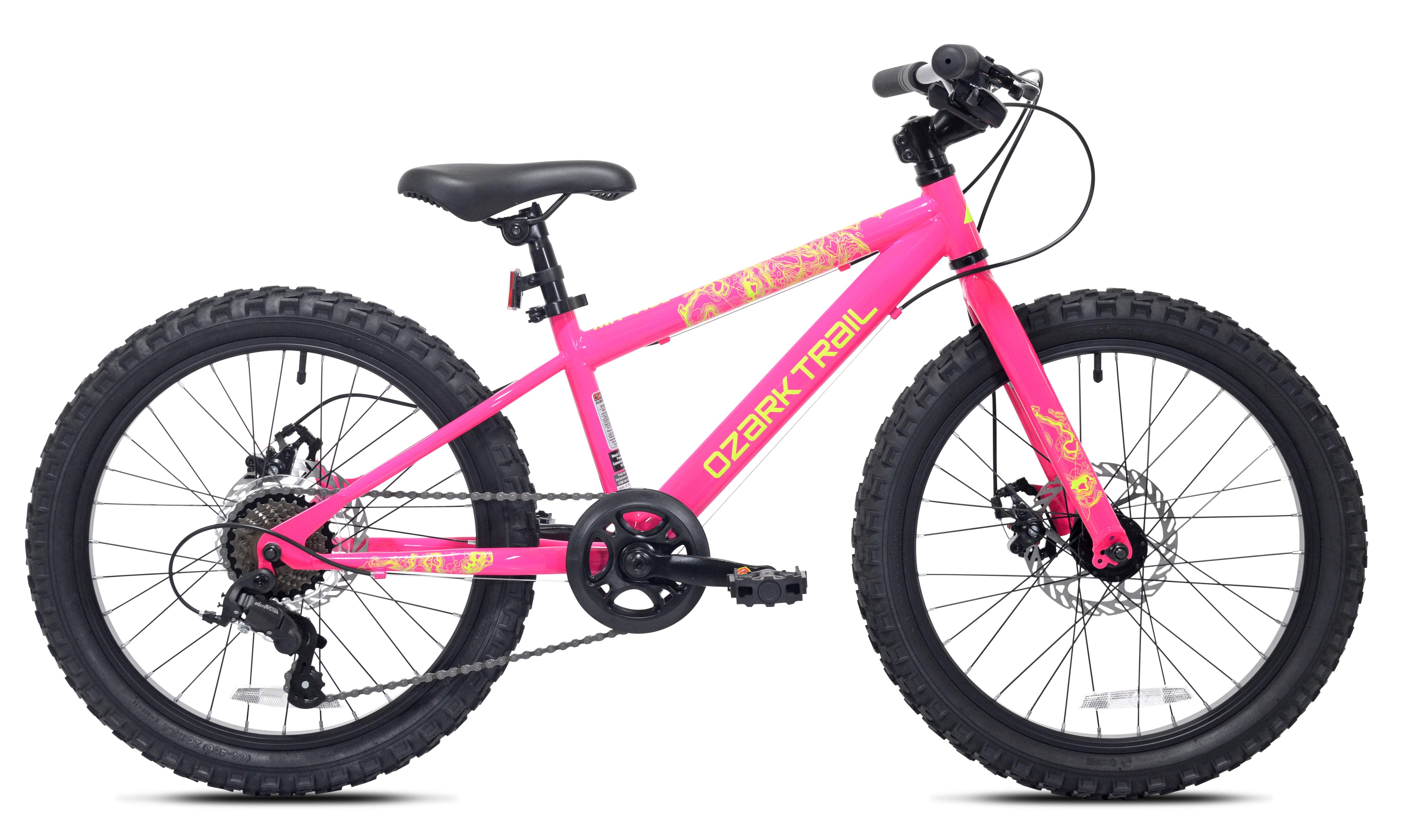 20" Ozark Trail Mountain Bike, 7 Speed, Fits Rider 3'11"-4'4", Pink, Child/Tween/Teen, Unisex