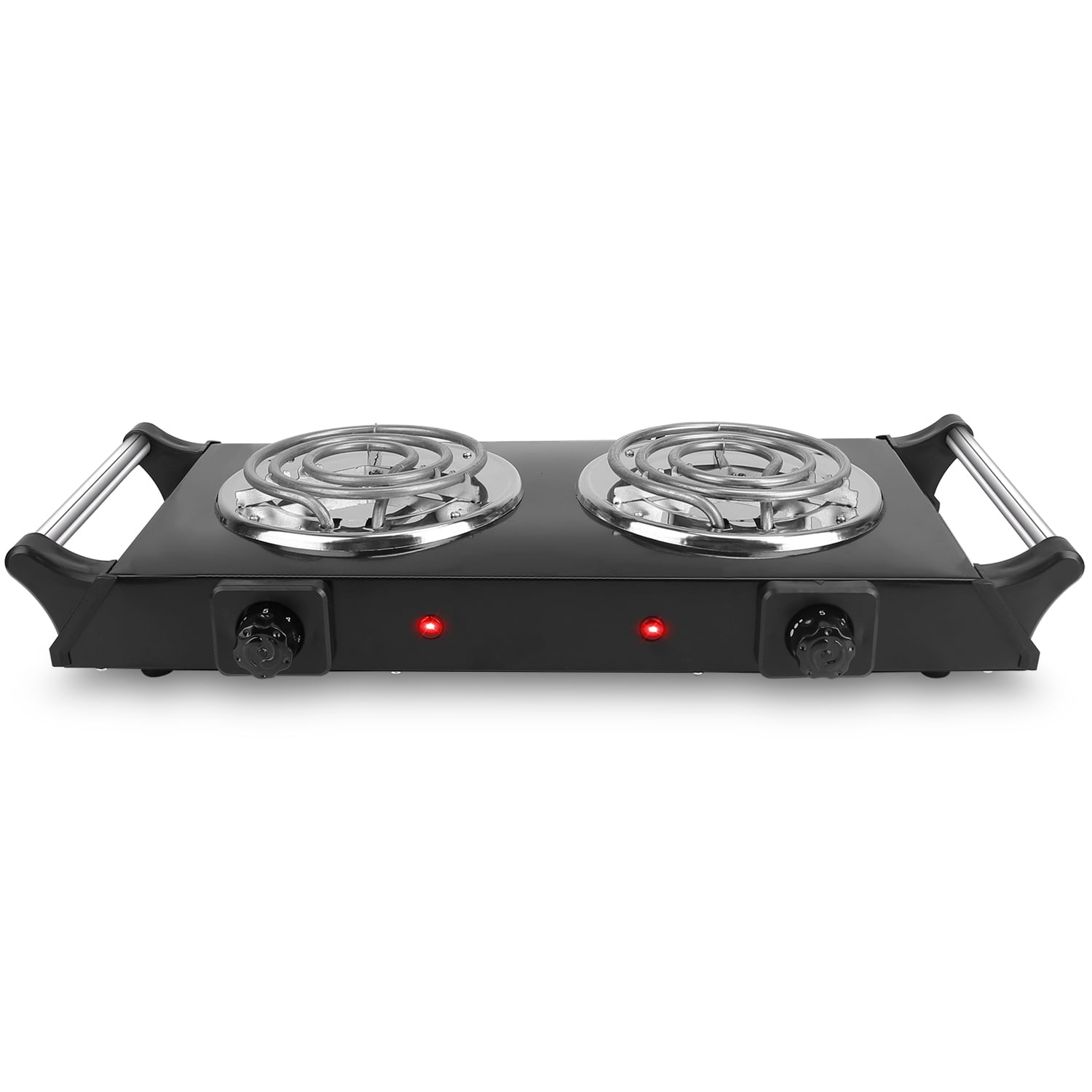2000W Electric Dual Burner TeqHome Portable Electric Stove Countertop Hot Plate with 5 Temperature Adjustments Handles for Dorms Small Apartments RV Black
