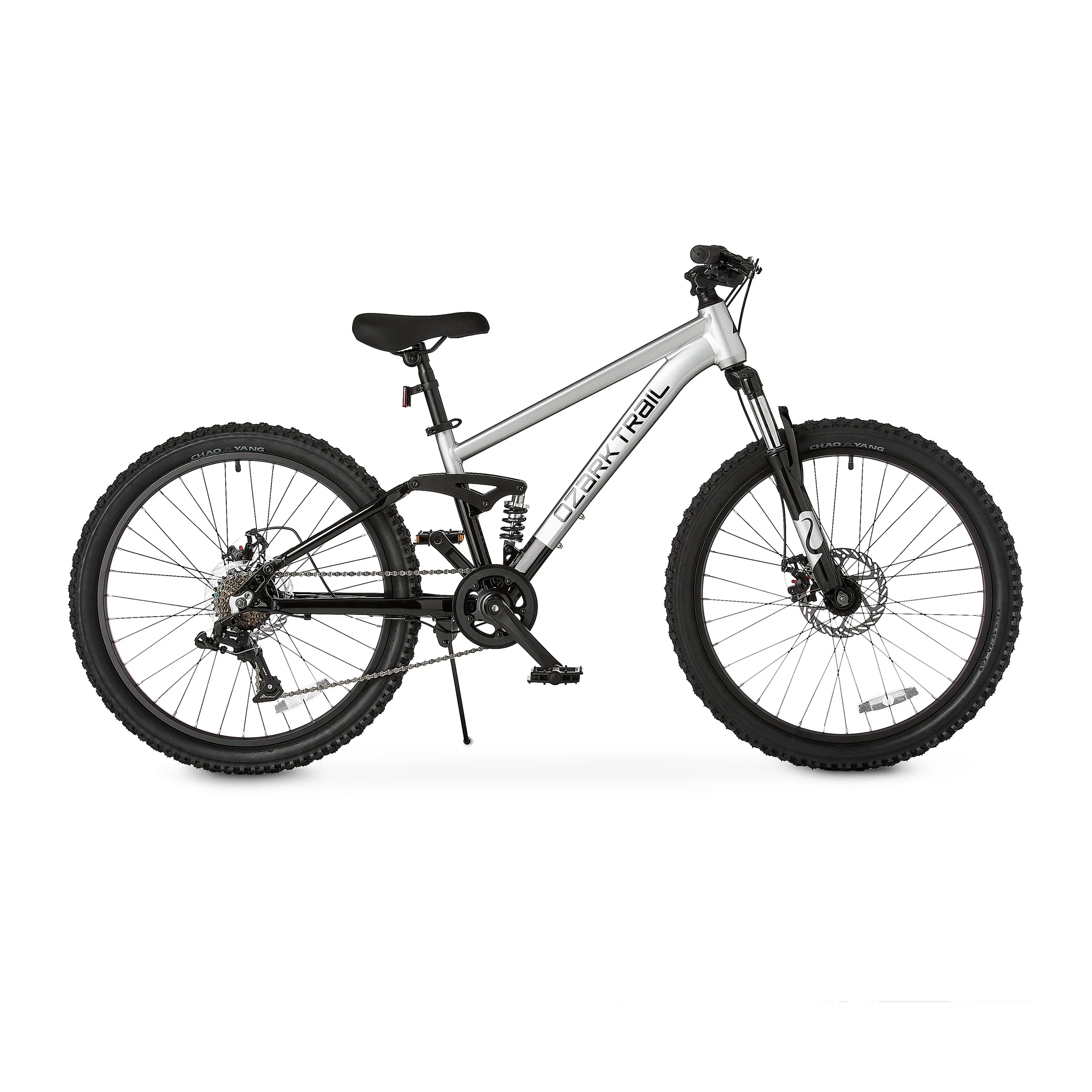 24" Ozark Trail FS.1 Epictrail Full Suspension Mountain Bike, For Teens and Adults, Heights between 4'6"-5'6", Silver