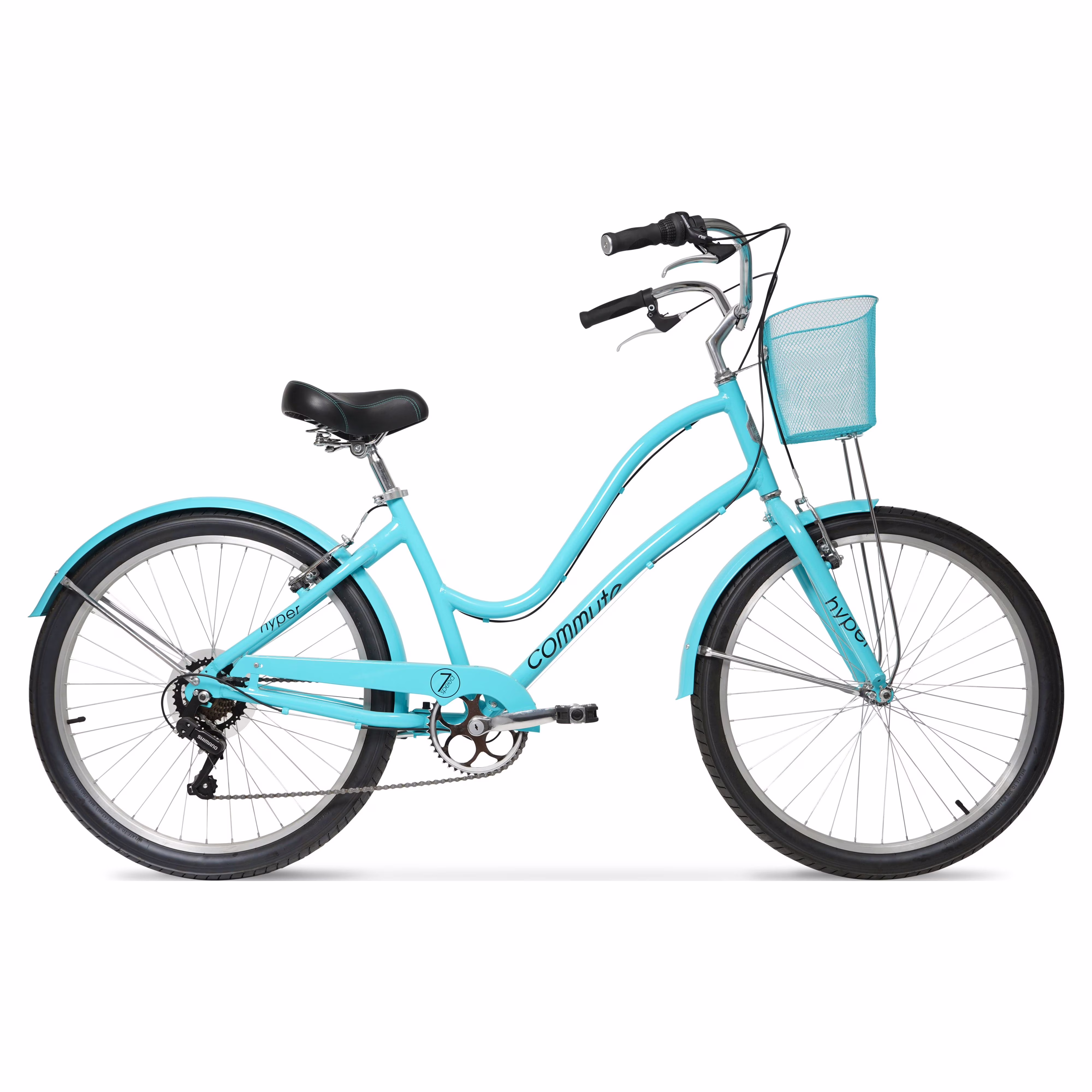26" Hyper Bicycles Commute Bike with Basket, Adults 13+ Years, Neon Teal