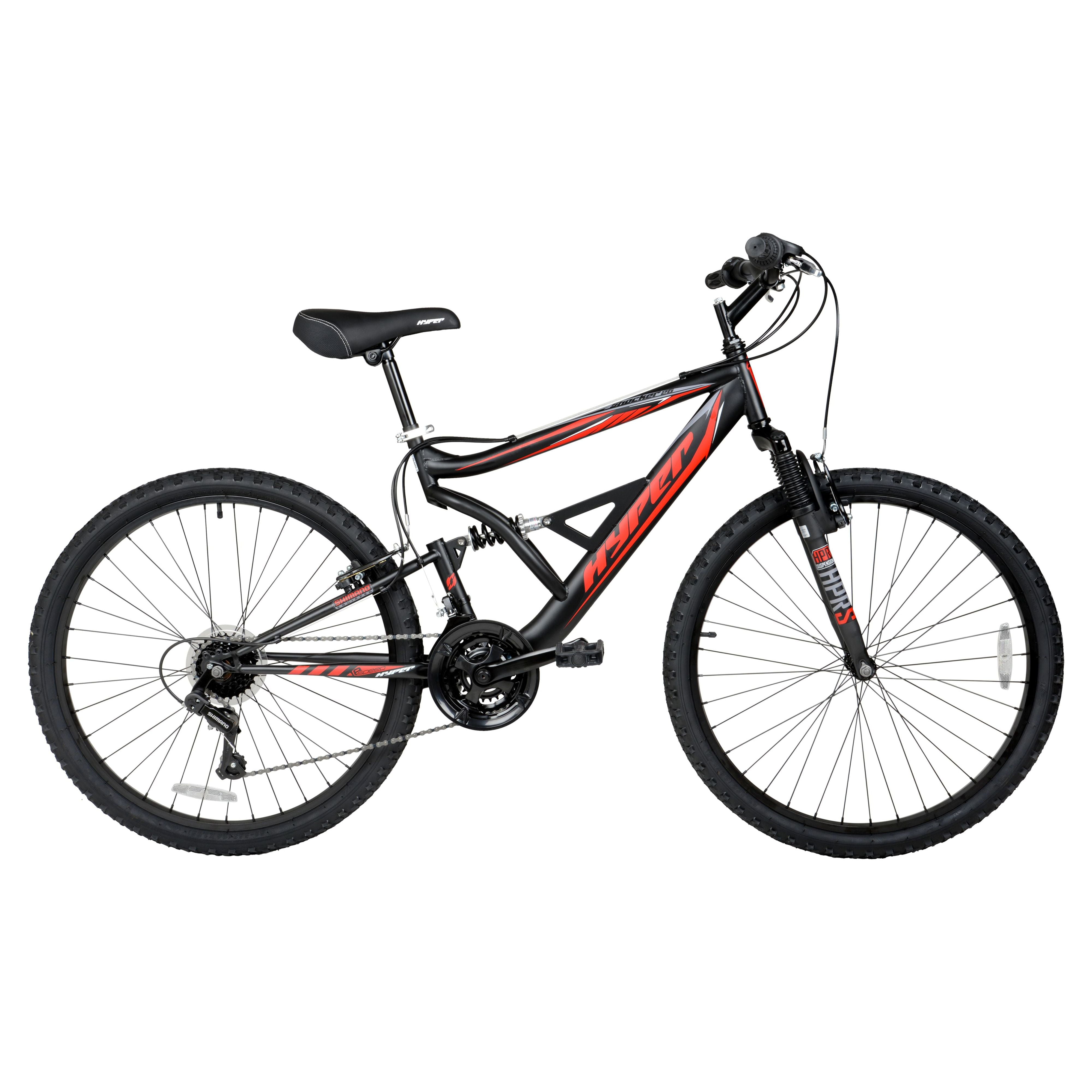 26" Hyper Bicycles Shocker Mountain Bike, 26" Wheels, Adult Ages 14+, Black/Red