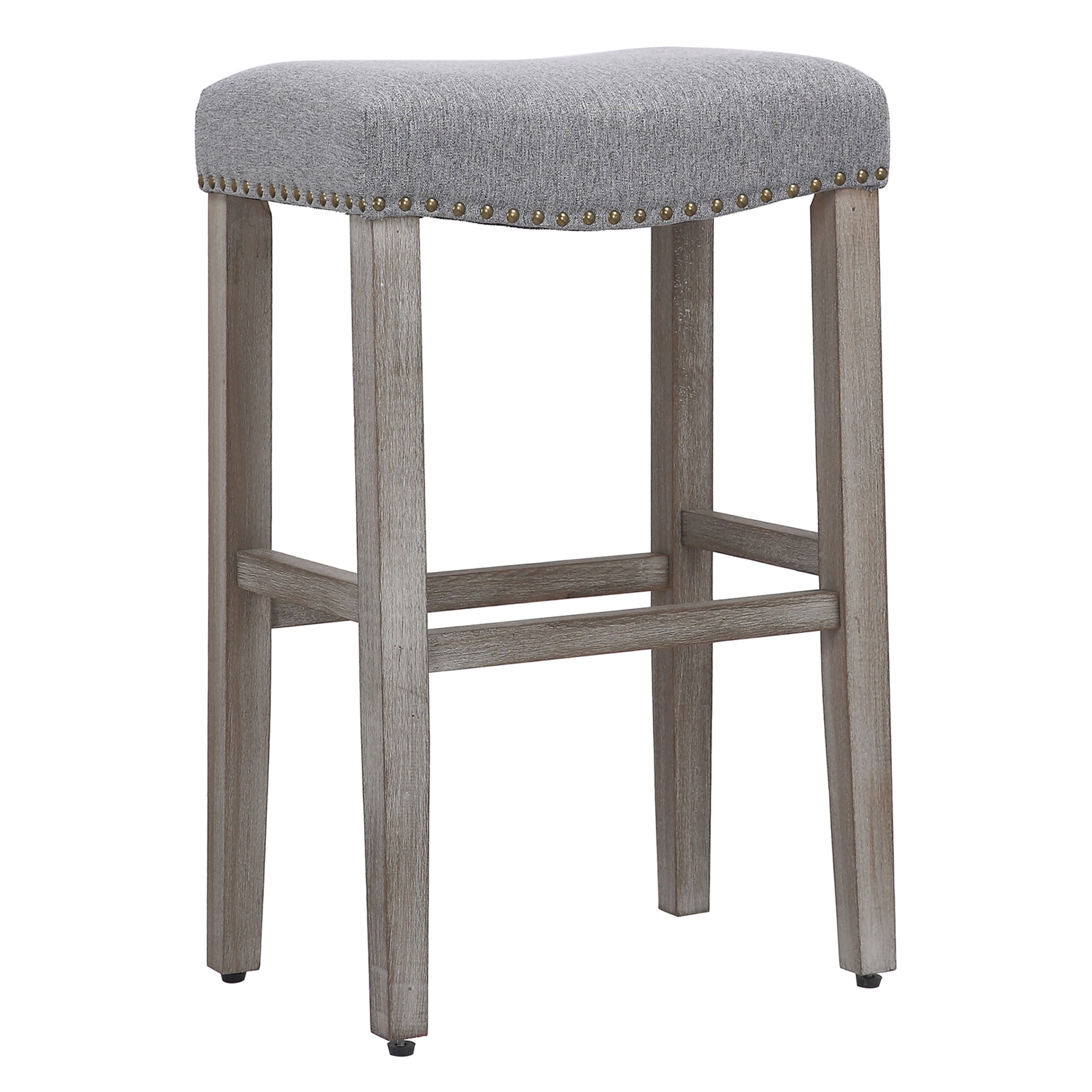 29" Inch Upholstered Backless Saddle Seat Counter Stool, Antique Gray/Gray