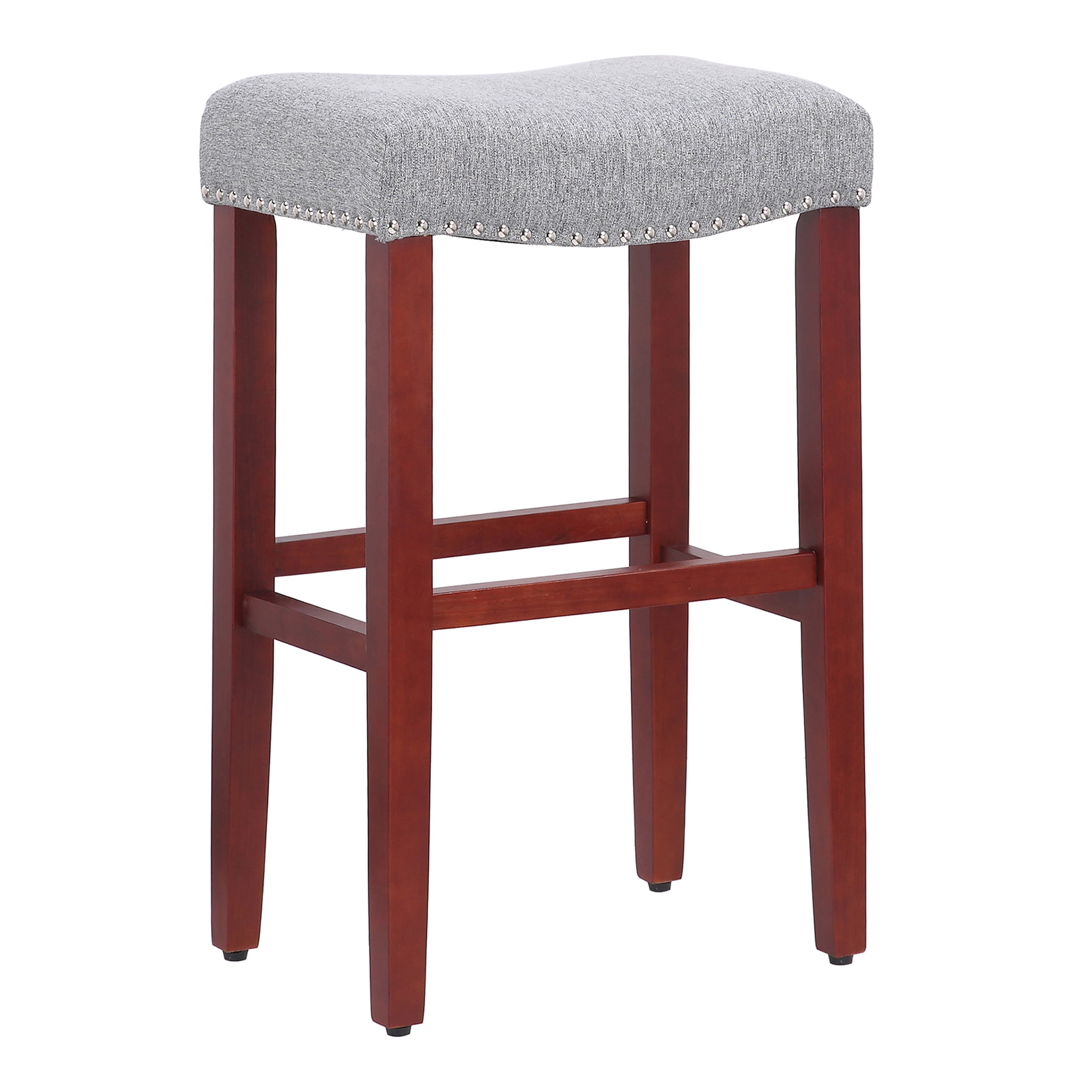 29" Inch Upholstered Backless Saddle Seat Counter Stool, Cherry/Gray