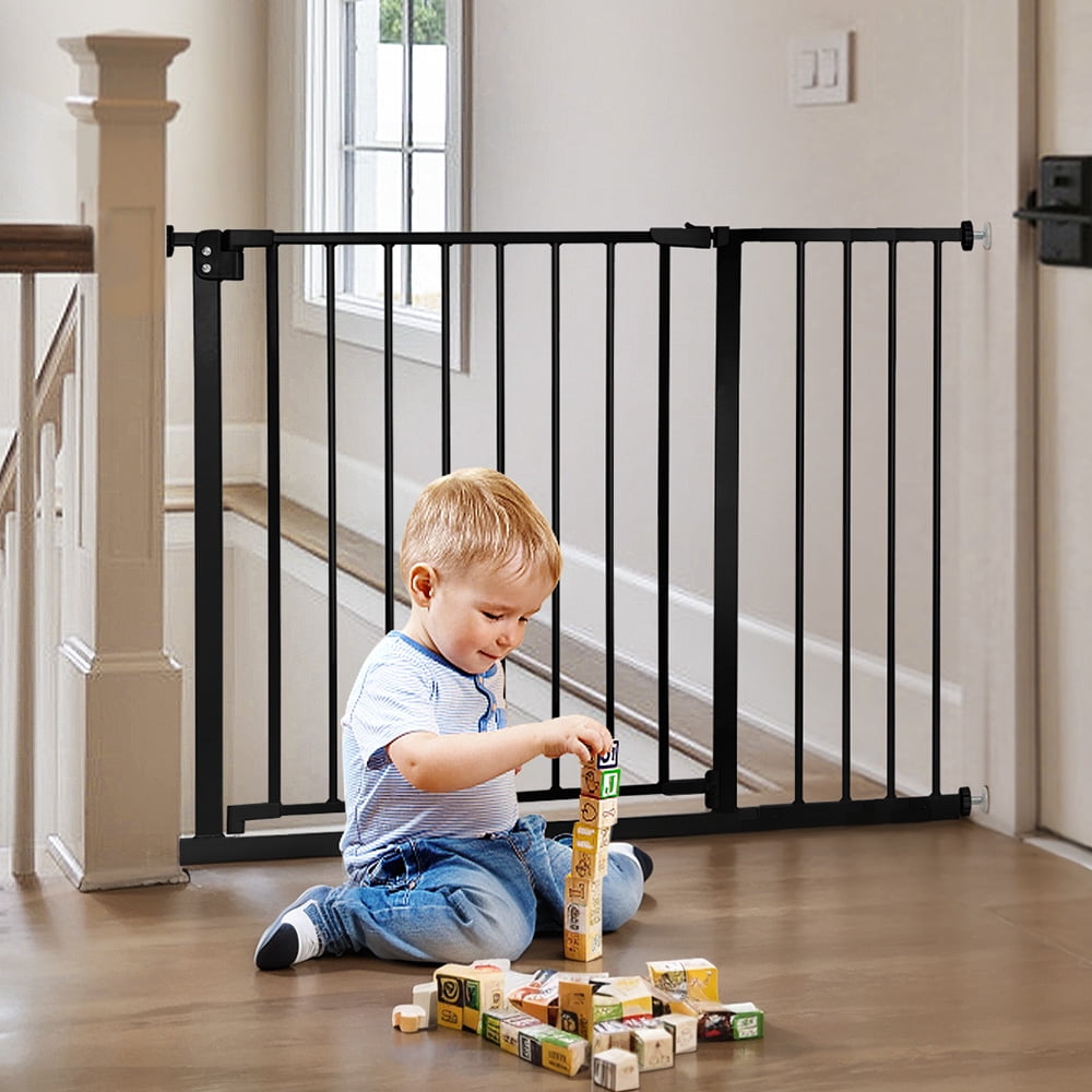 29.5"-43.3" Caveen Extra Wide Safety Baby Gate for Stairs Doorways, Top of Stairs, Black