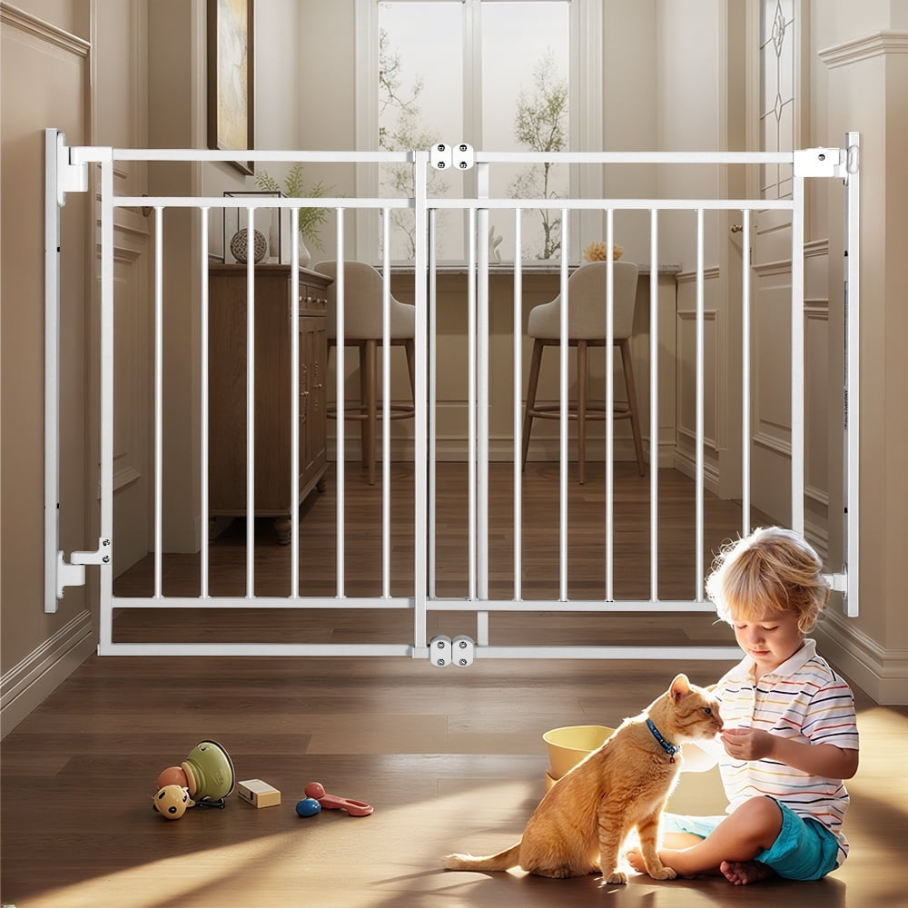Baby Gate, Caveen No Bottom Bar Baby Safety Gate, 27.5-43" Baby Safety Gate for Ages 6 to 24 Months, White