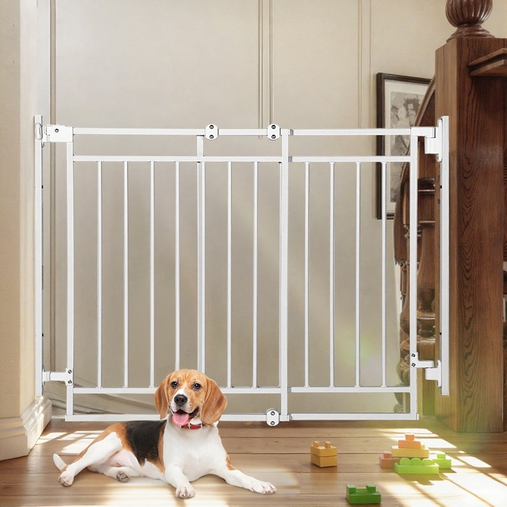 Pet Gate, Caveen No Bottom Bar Pet Safety Gate, 27.5-43" Dog Safety Gate for Stairs and Doorway, White