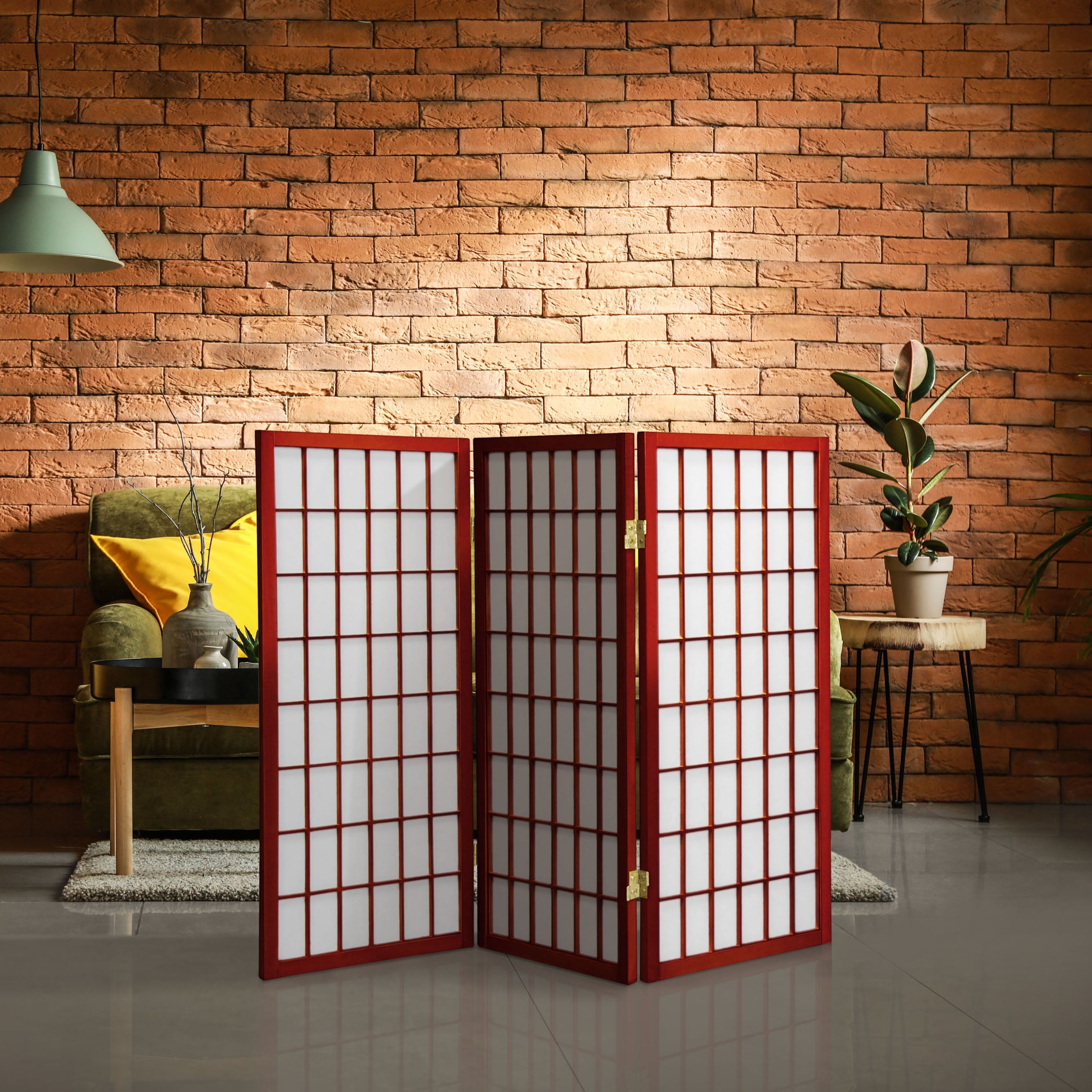 3 ft. Tall Classic Japanese Window Pane Lattice Privacy Screen - Rosewood - 3 Panels
