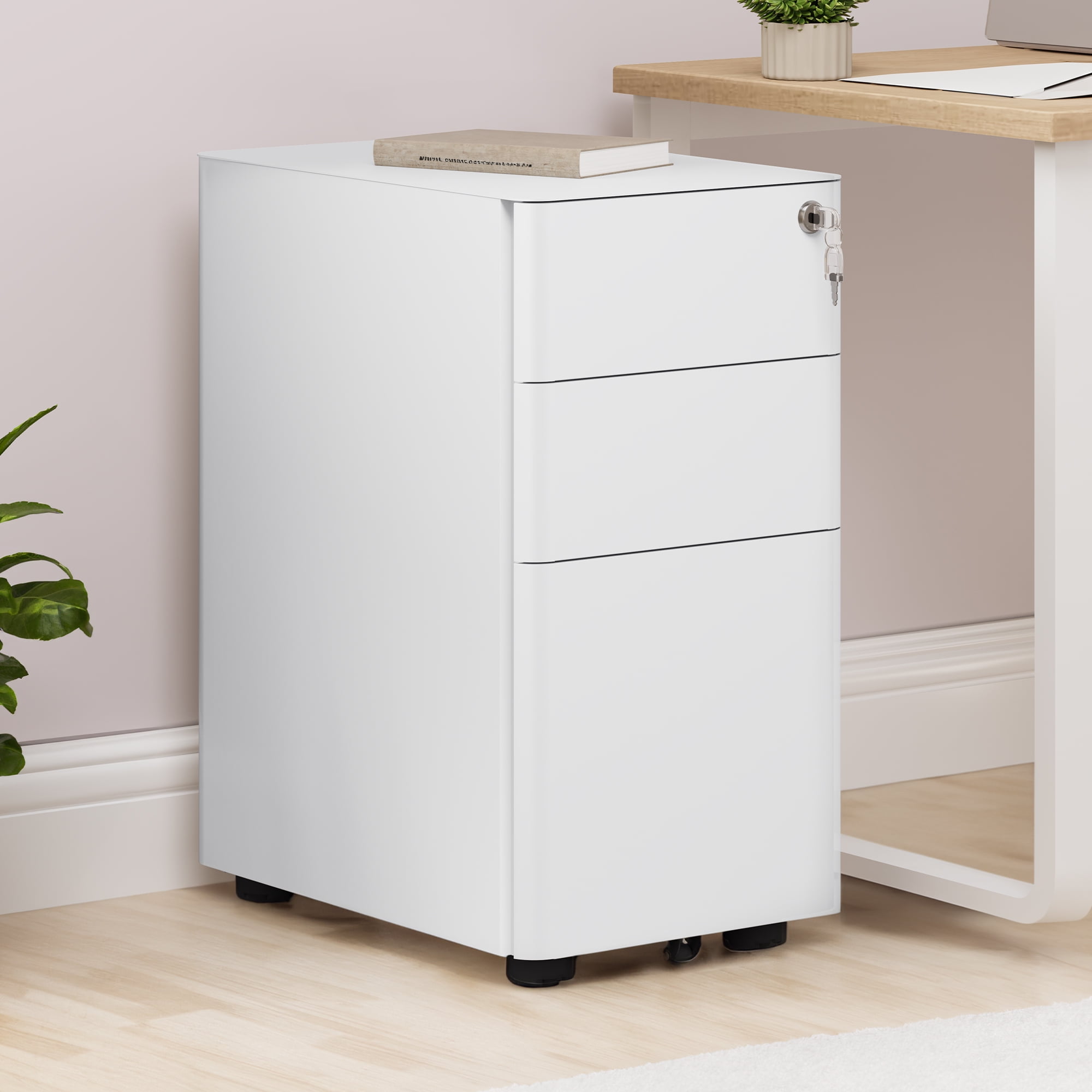 Dextrus 3-Drawer Metal Filing Cabinet - Compact & Secure File Storage Solution with Keys, Pre-Assembled for A4, Letter, and Legal Documents, White
