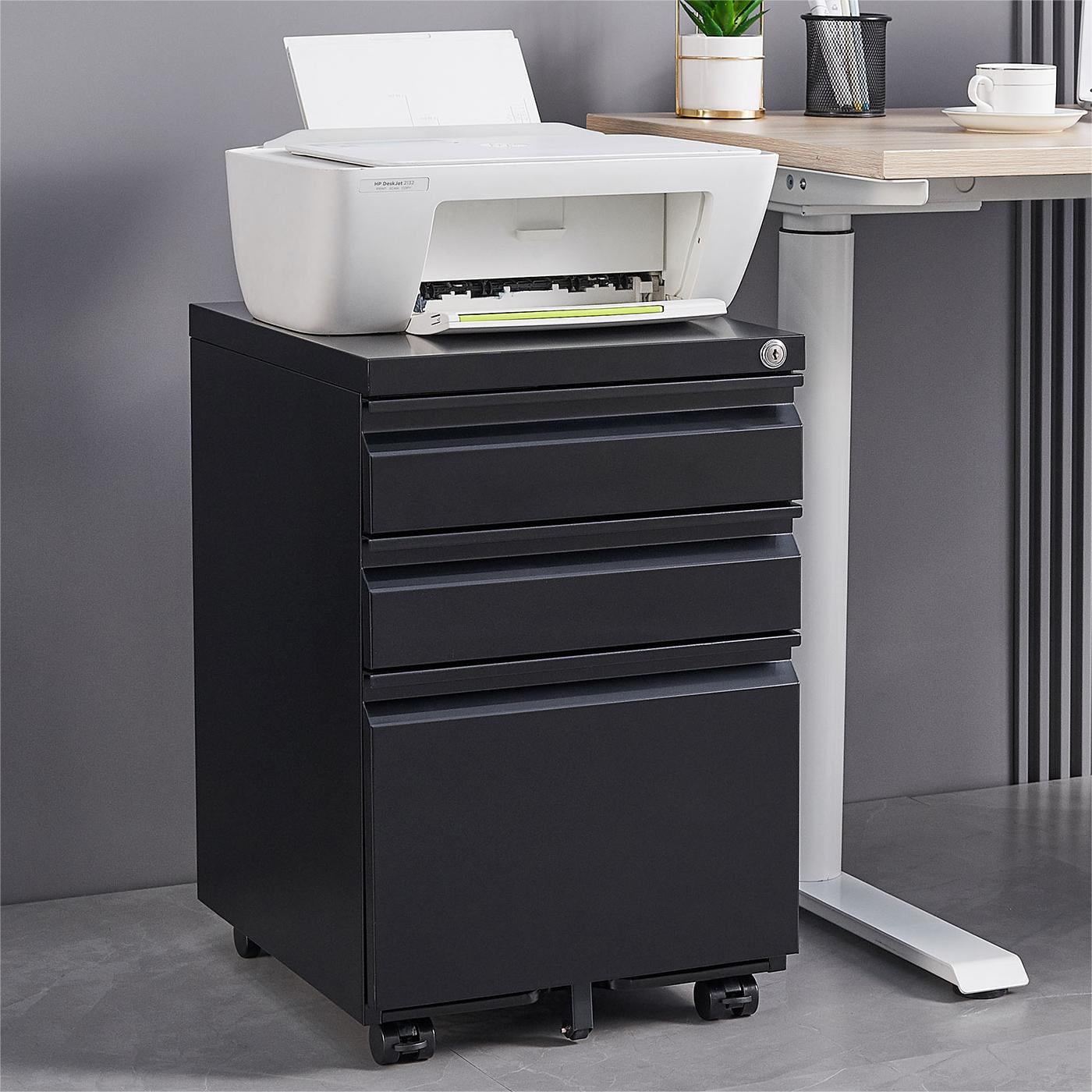3-Drawer Mobile File Cabinets Rolling Metal Filing Cabinet for Legal & Letter File Anti-tilt Design with Lock Under Desk Office,Black