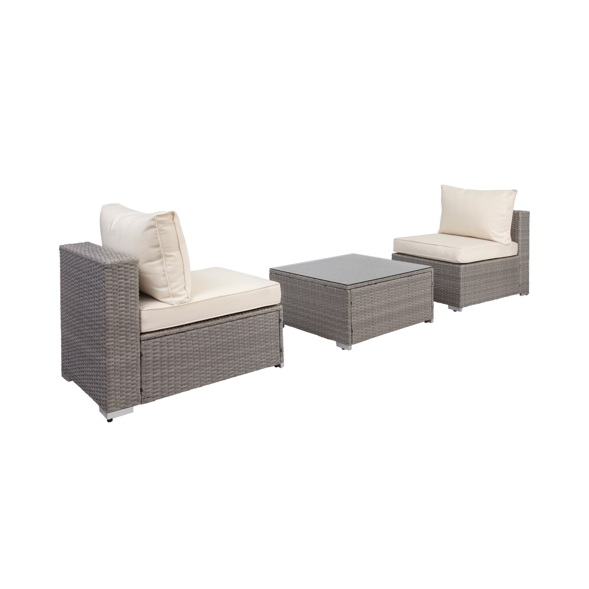 3-Piece Outdoor Patio Armless Sofa Conversation Bistro Set with Coffee Table, Gray/Ivory