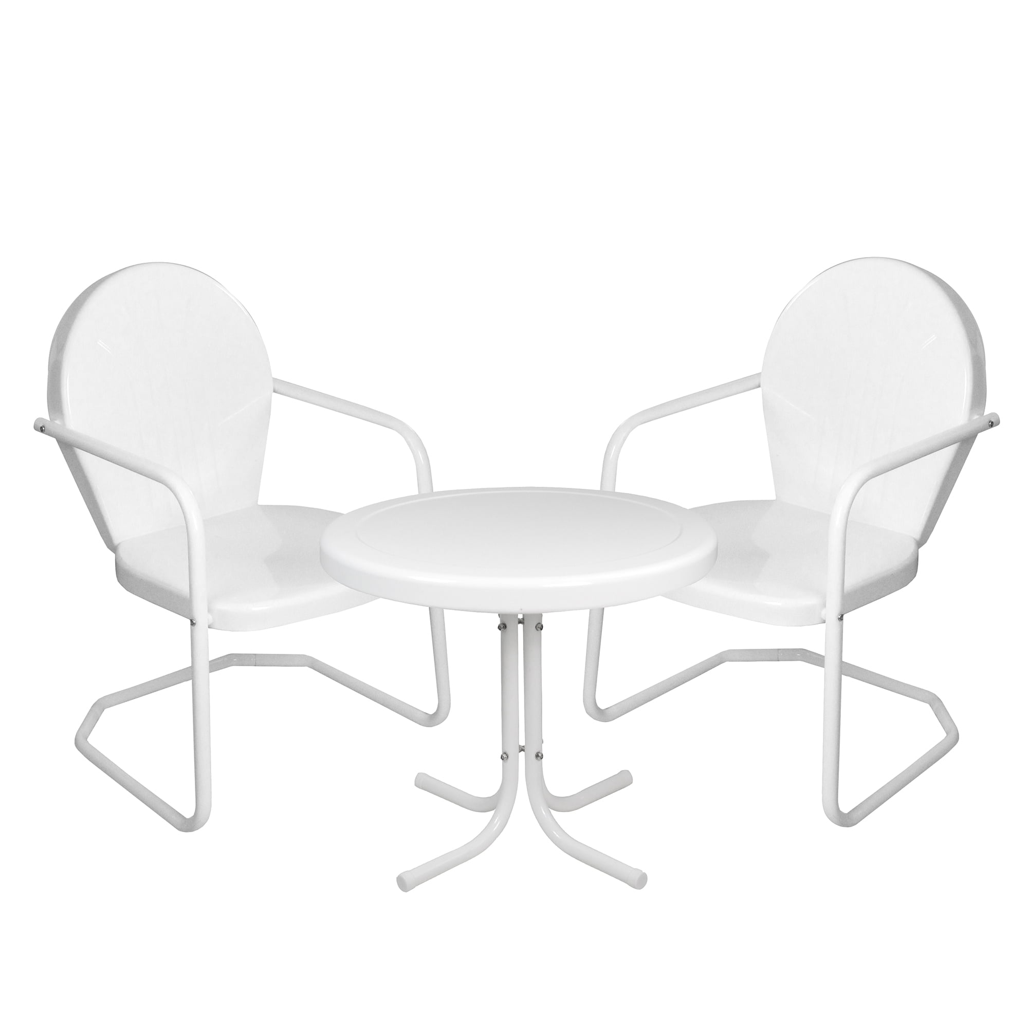 3-Piece Retro Metal Tulip Chairs and Side Table Outdoor Set White