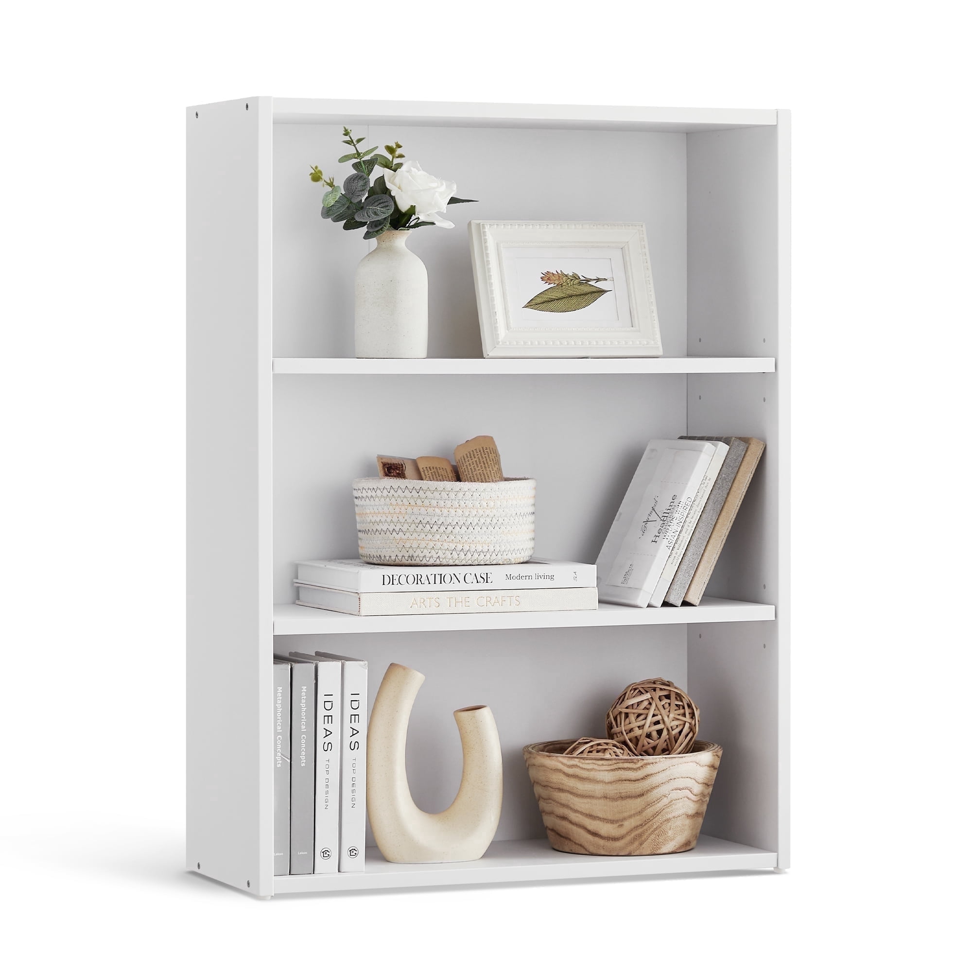 3-Tier Bookshelf Open Bookcase with Adjustable Storage Shelves Floor Standing Unit White