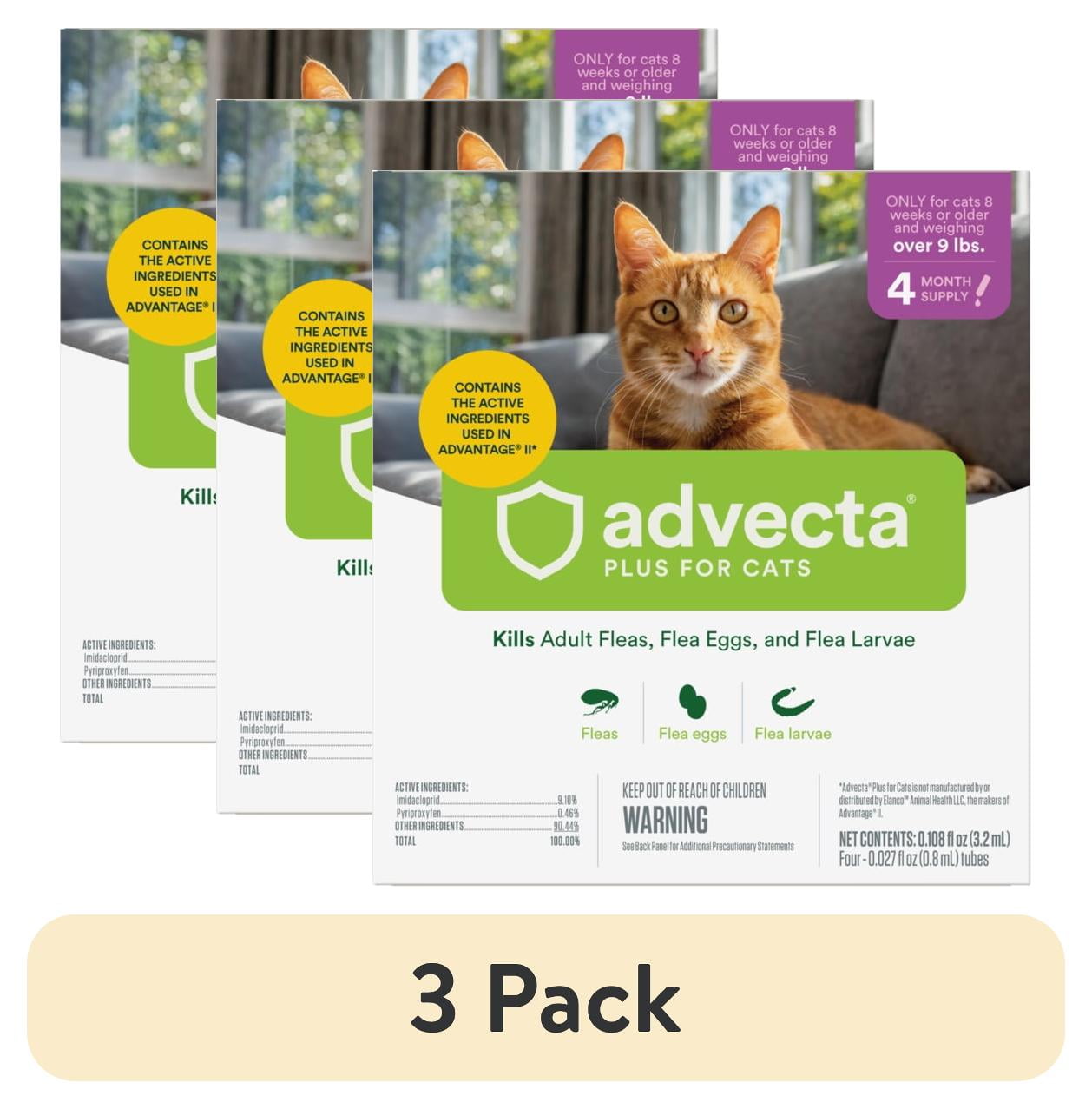 (3 pack) Advecta Plus Flea Protection for Large Cats, Fast-Acting Topical Flea Prevention, 4 Count