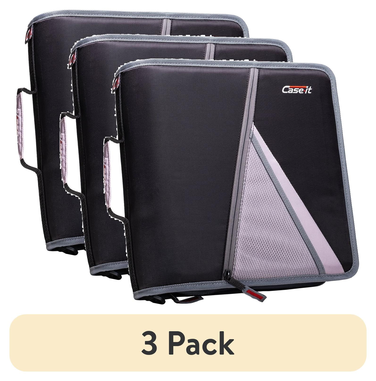 (3 pack) Case-it Mighty Zip Tab Binder | 3-Inch O-Ring, Expanding File Folder, Black | Office Organizer