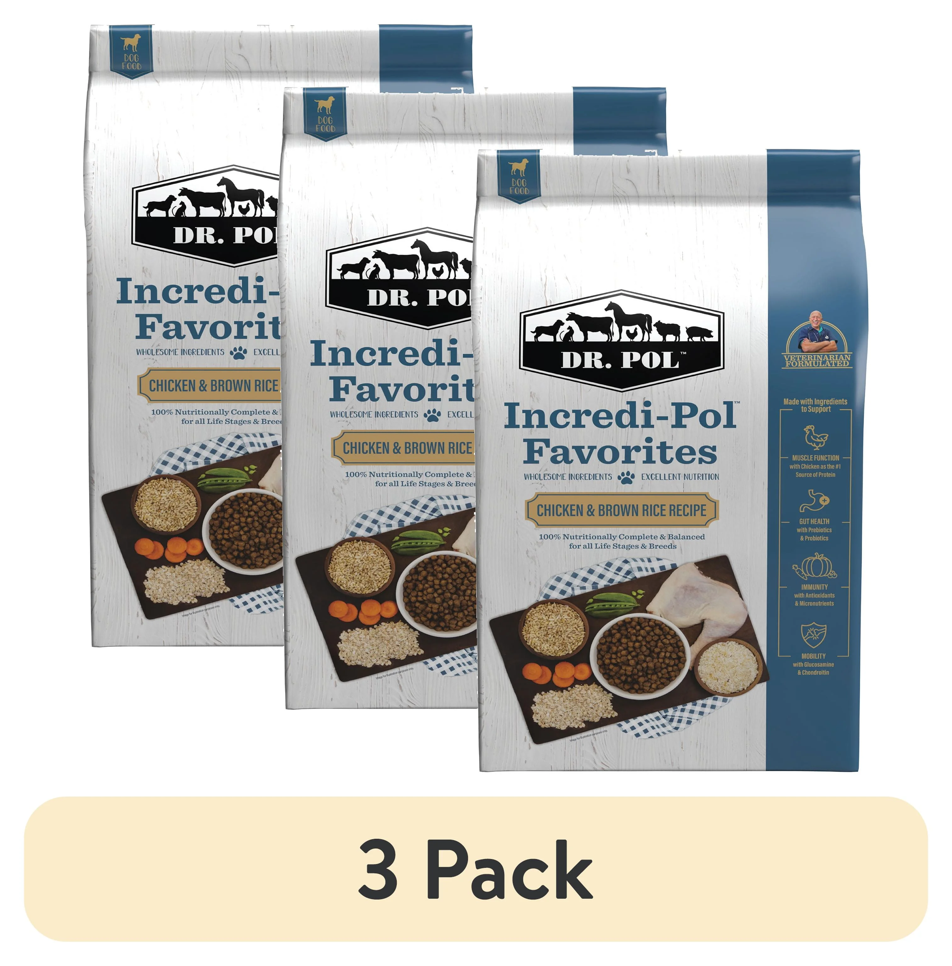 (3 pack) Dr. Pol Incredi-Pol Favorites Chicken and Brown Rice Recipe Dog Food - 24lb