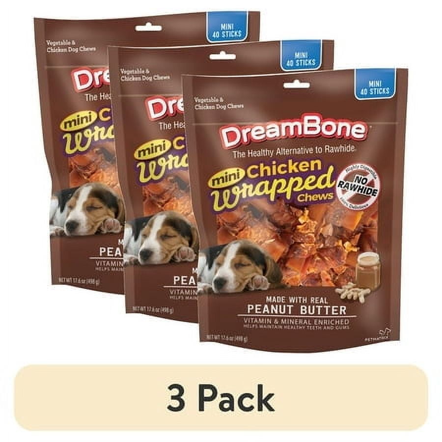 (3 pack) DreamBone Mini Sticks Wrapped with Real Chicken, Rawhide Free Chews for Dogs, 40 Count