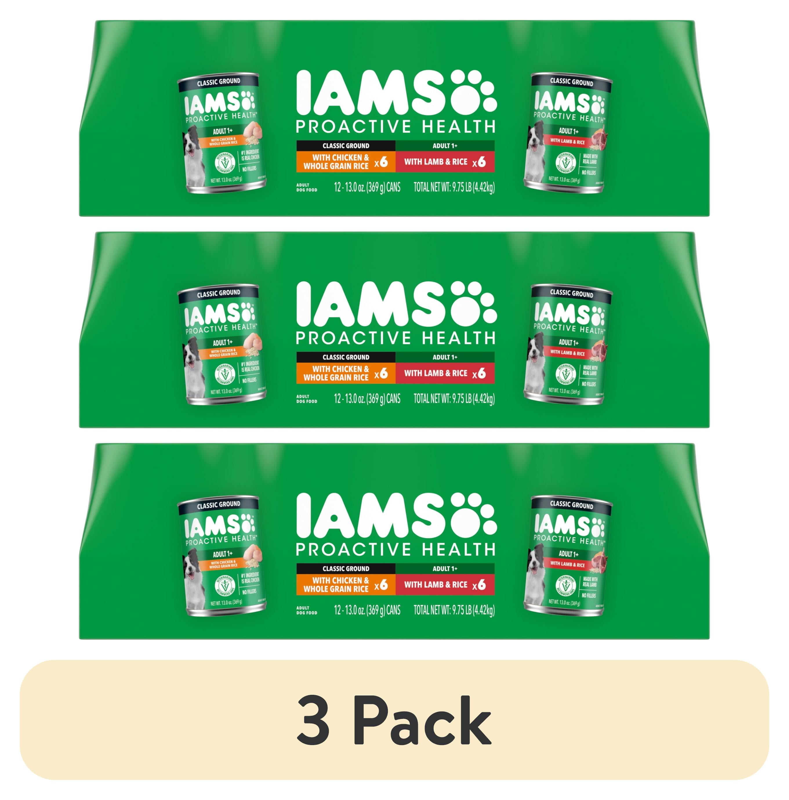 (3 pack) Iams Proactive Health Classic Ground Chicken Or Lamb Wet Dog Food, 13 Oz Cans (12 Pack Variety)