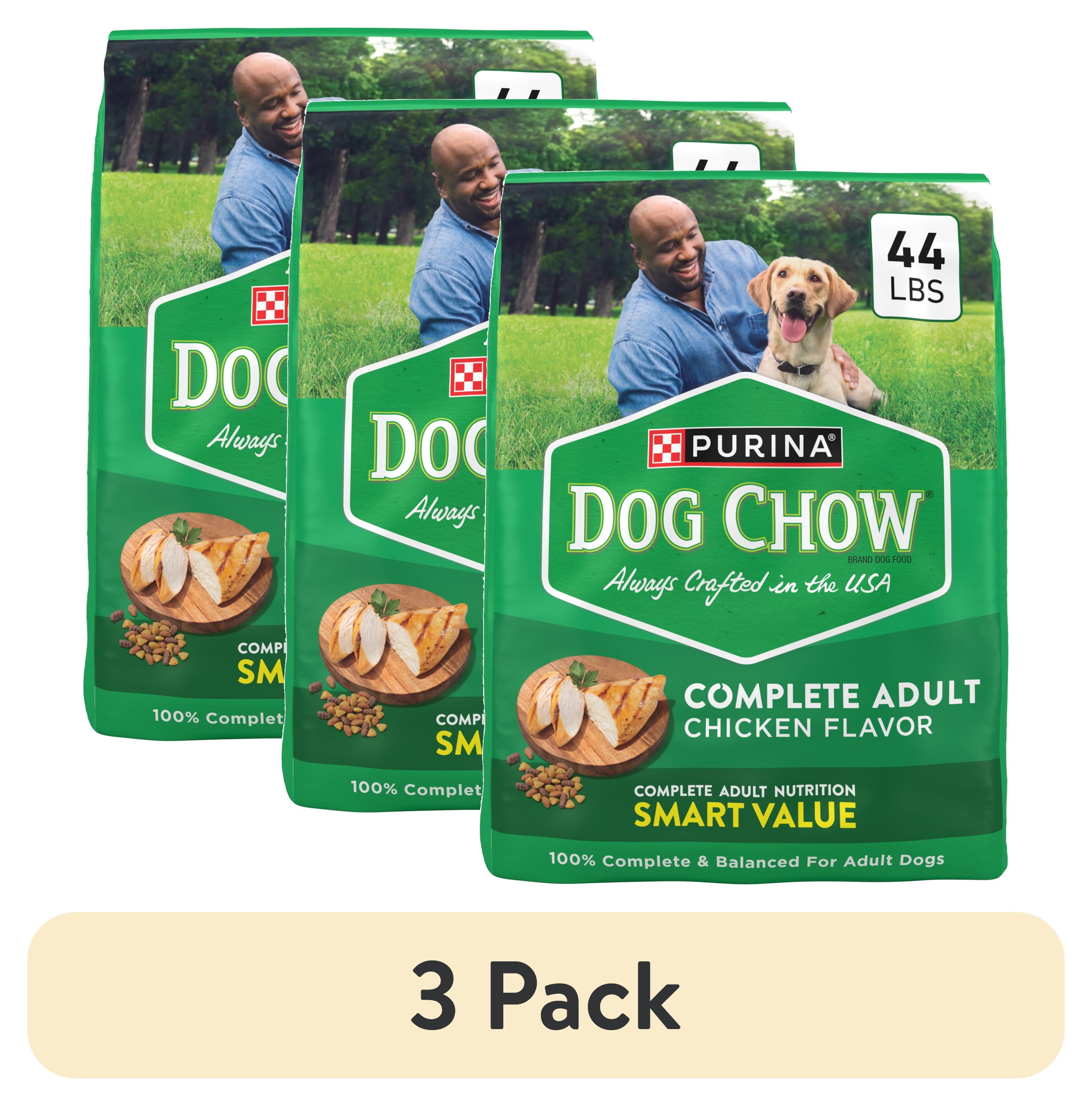 (3 pack) Purina Dog Chow Complete, Dry Dog Food for Adult Dogs High Protein, Real Chicken, 44 lb Bag