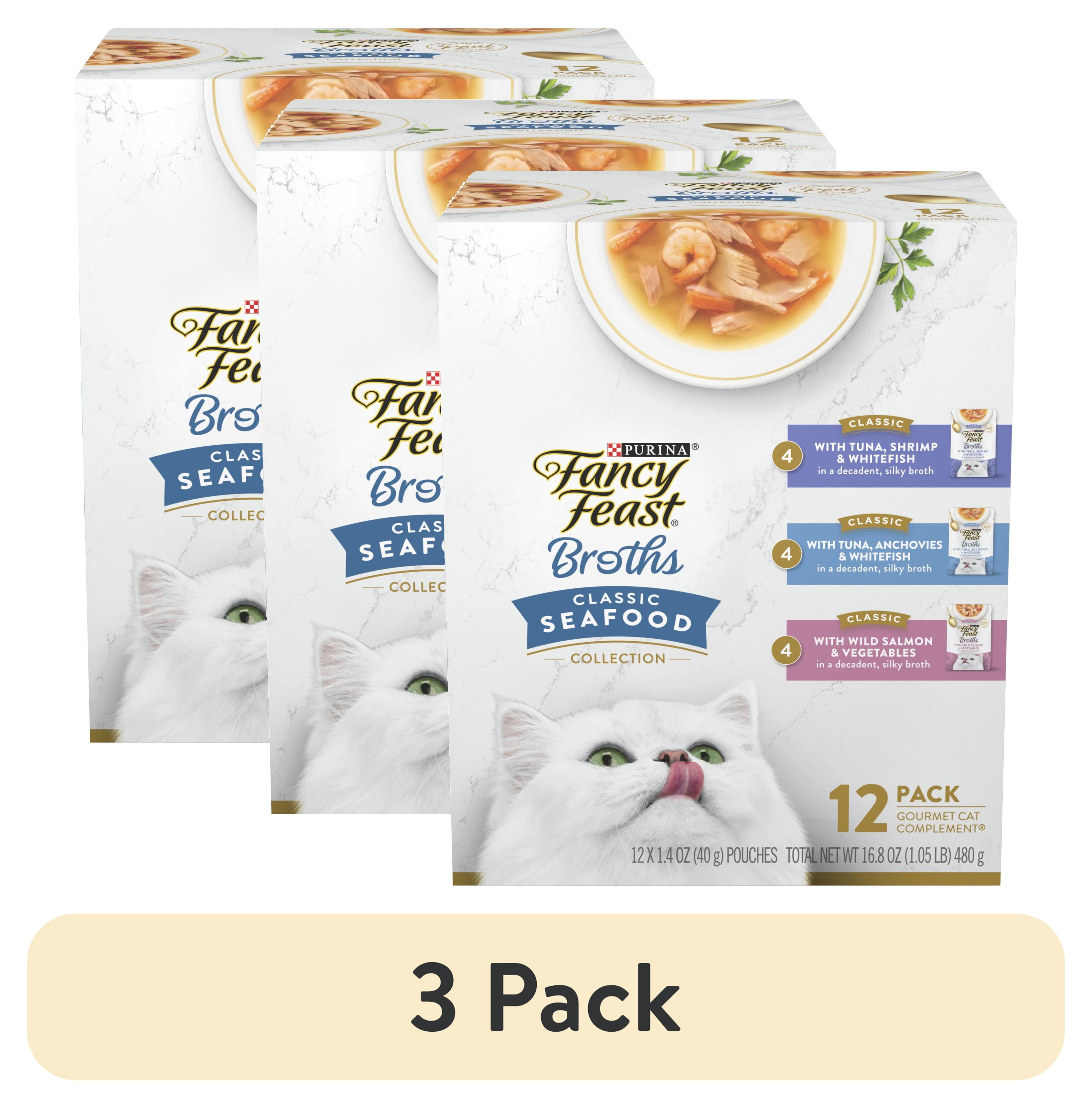 (3 pack) Purina Fancy Feast Broths Kitten Food, Wet Cat Food, Seafood Collection, 1.4 oz Pouch (12 Pack)