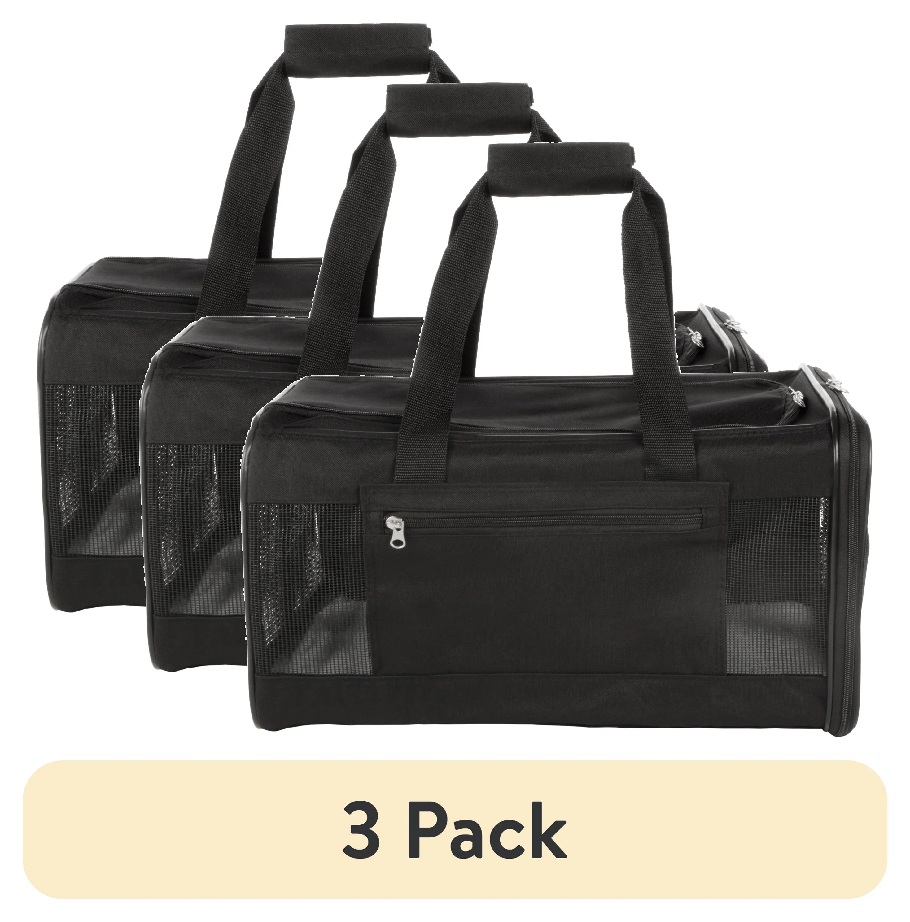 (3 pack) TrustyPup Easy Explorer Medium Guaranteed On-Board Travel Pet Carrier, Black, 16 lb Limit