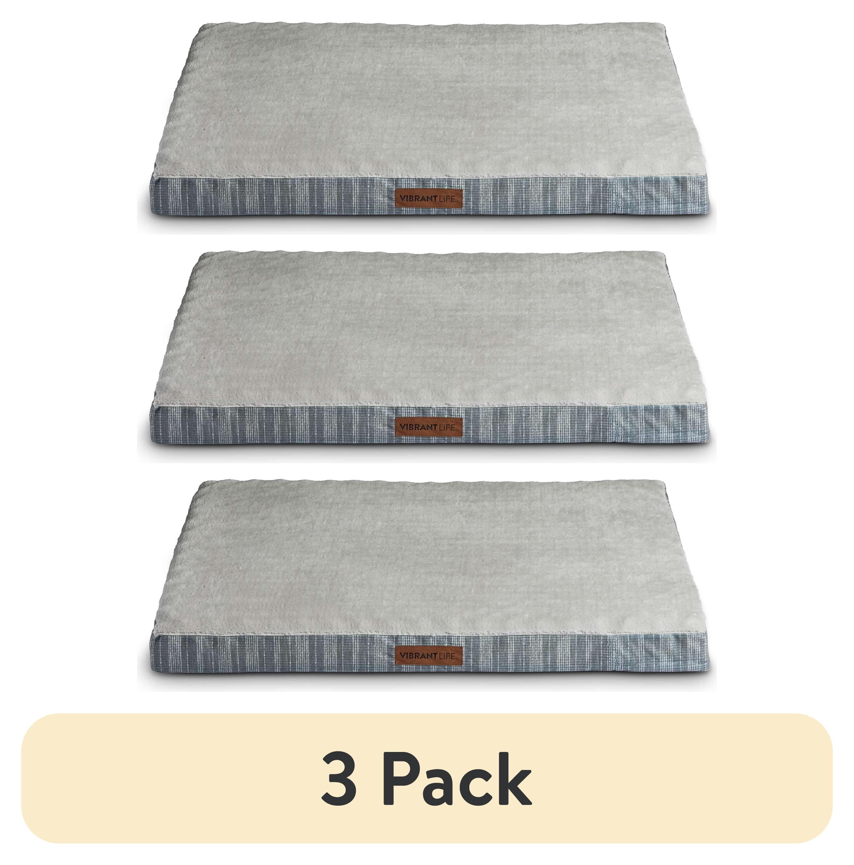 (3 pack) Vibrant Life Large Orthopedic Foam Dog Bed for Large Breeds, Large, 35" x 25", Grey
