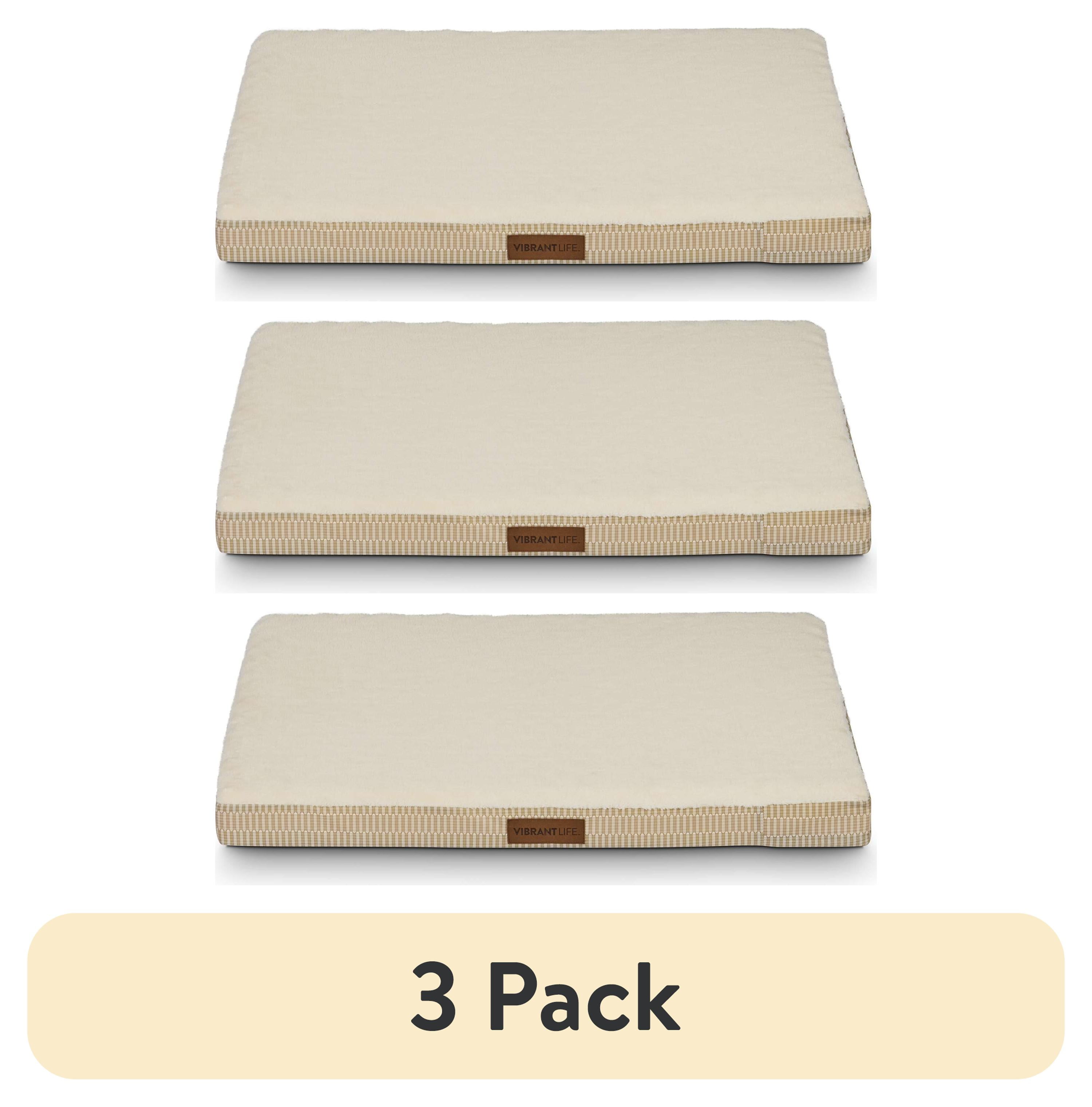 (3 pack) Vibrant Life Large Orthopedic Foam Dog Bed for Large Breeds, Large, 35" x 25", Tan