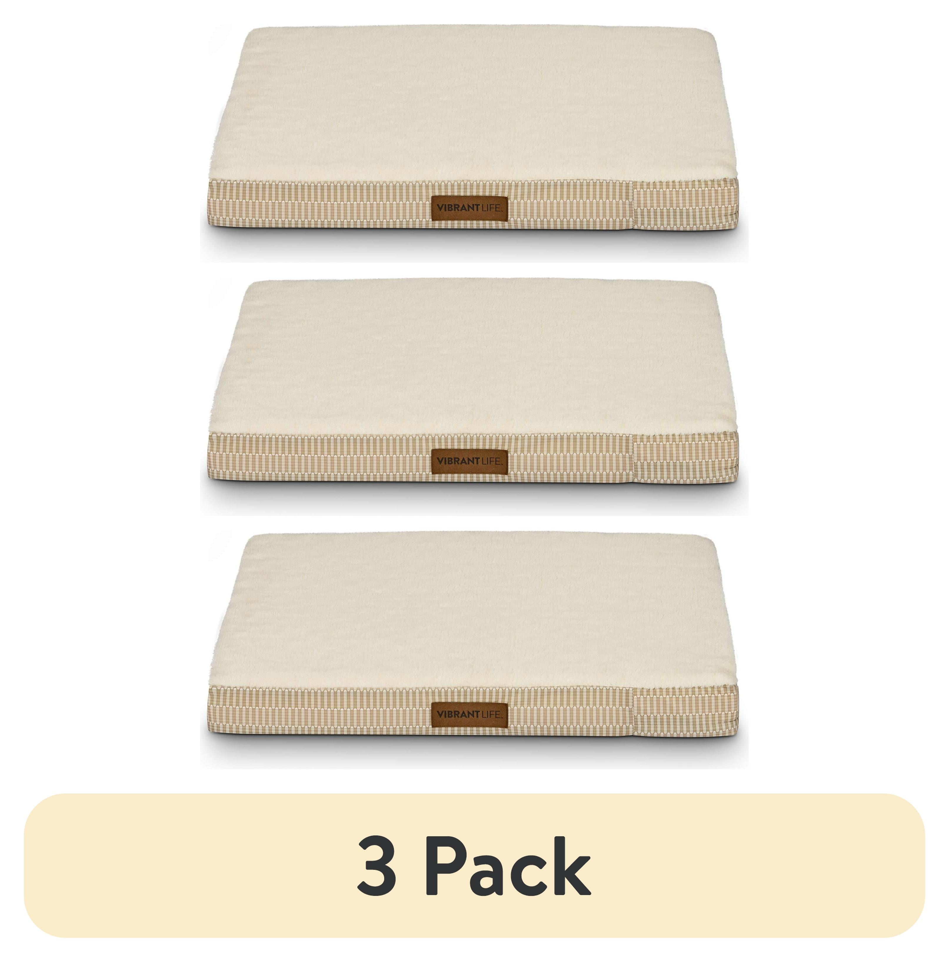 (3 pack) Vibrant Life Medium Orthopedic Foam Dog Bed for Medium Breeds, Medium, 28" x 20", Tan